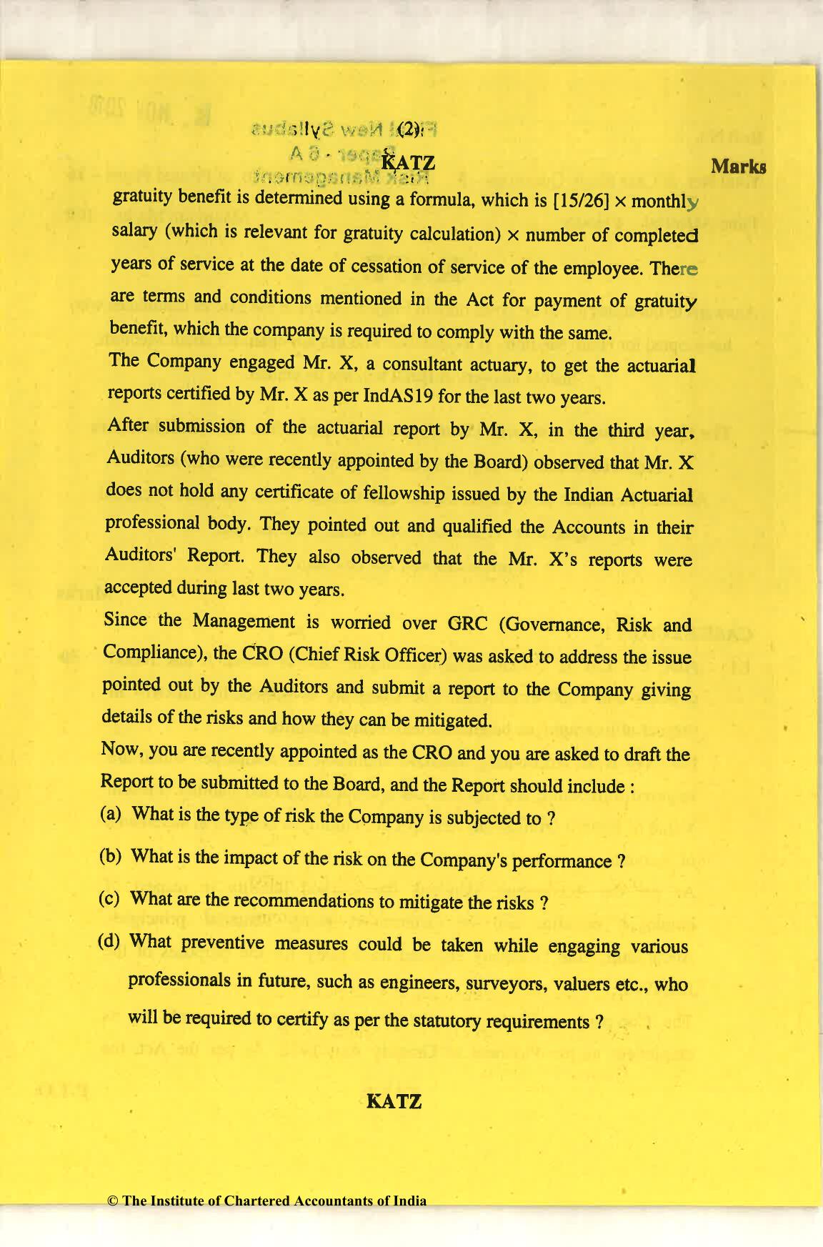 CA Final Nov 2018 Question Paper - Paper 6A – Risk Management - Page 2
