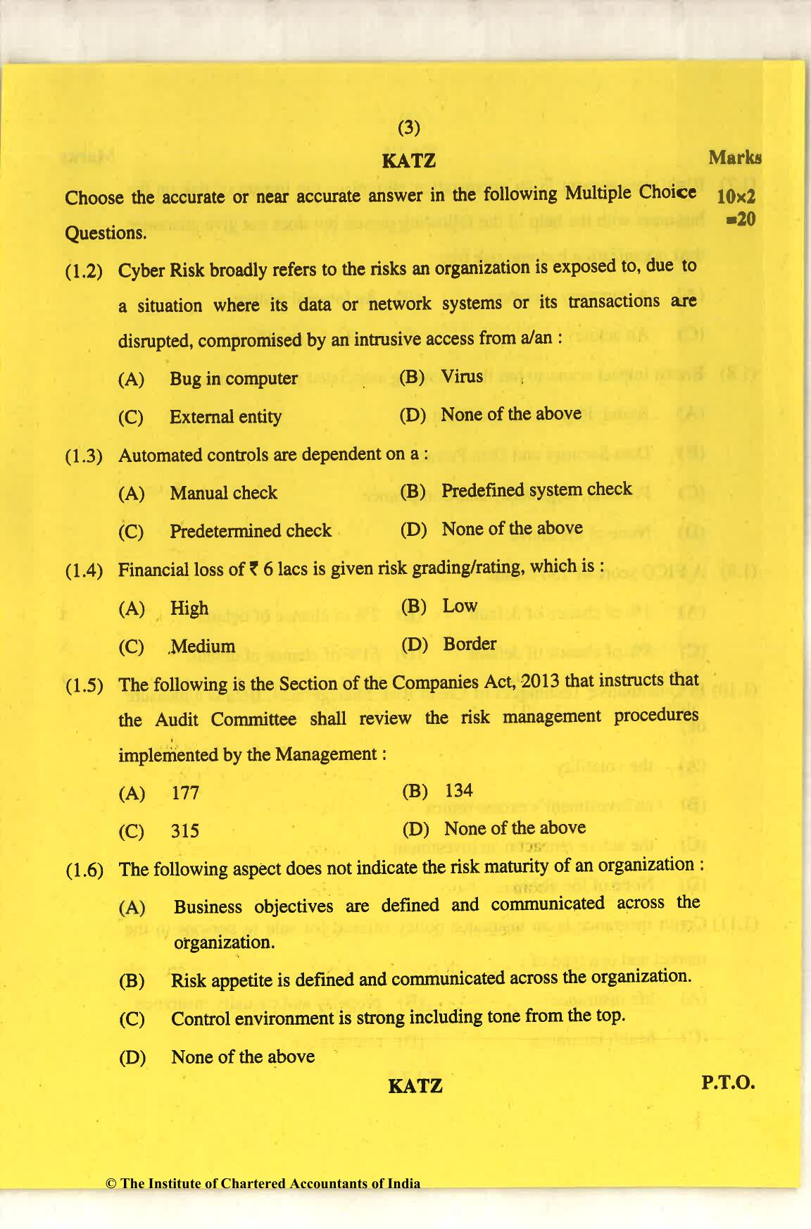 CA Final Nov 2018 Question Paper - Paper 6A – Risk Management - Page 3