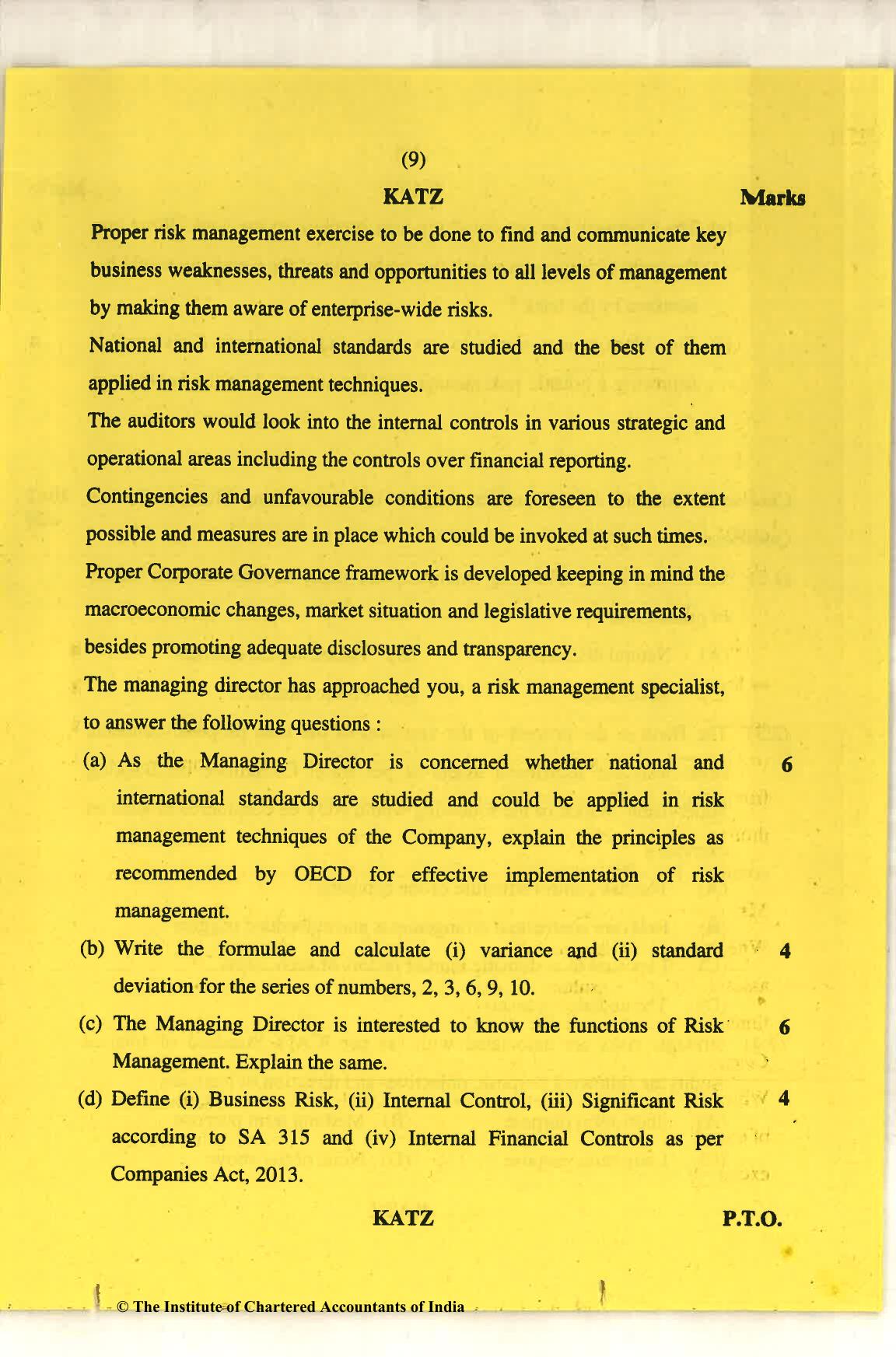 CA Final Nov 2018 Question Paper - Paper 6A – Risk Management - Page 9