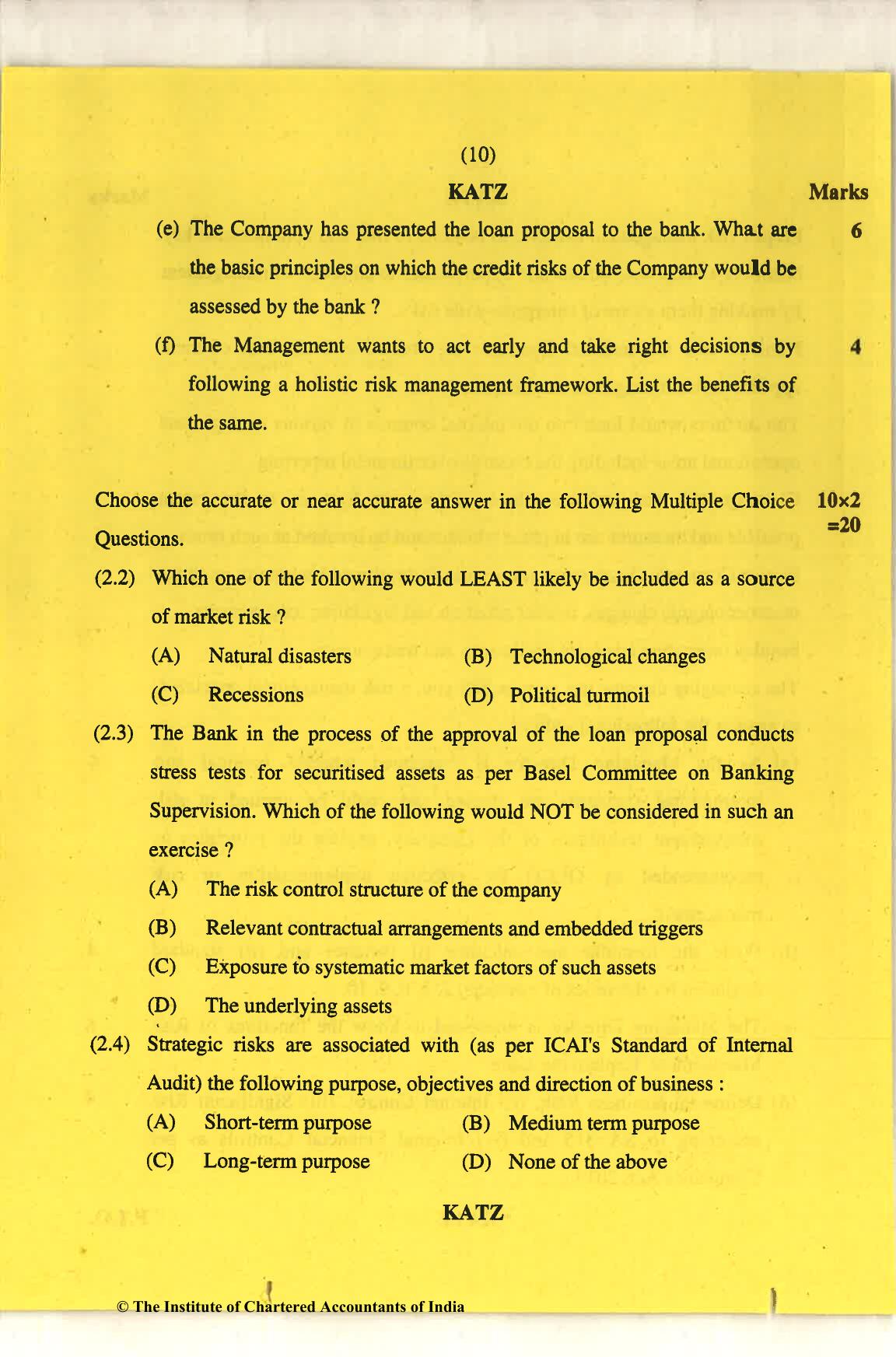 CA Final Nov 2018 Question Paper - Paper 6A – Risk Management - Page 10