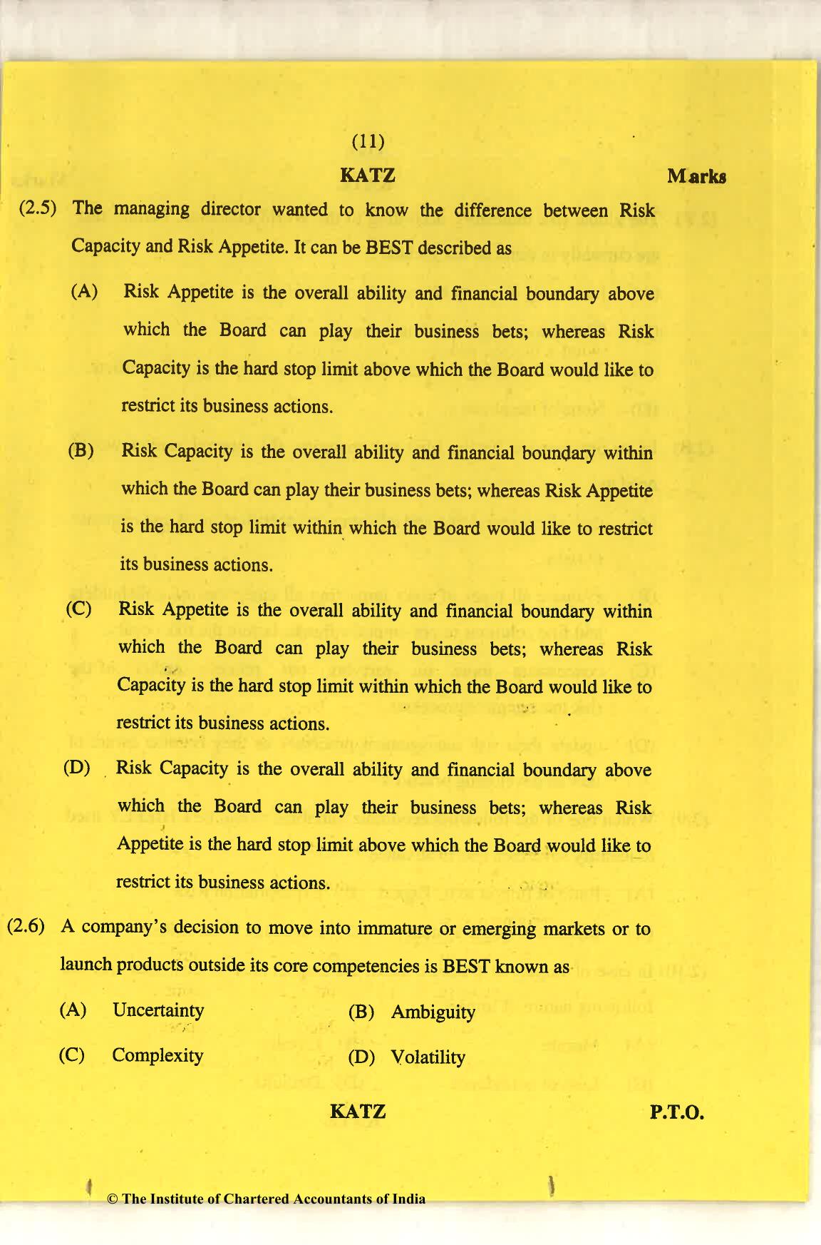 CA Final Nov 2018 Question Paper - Paper 6A – Risk Management - Page 11