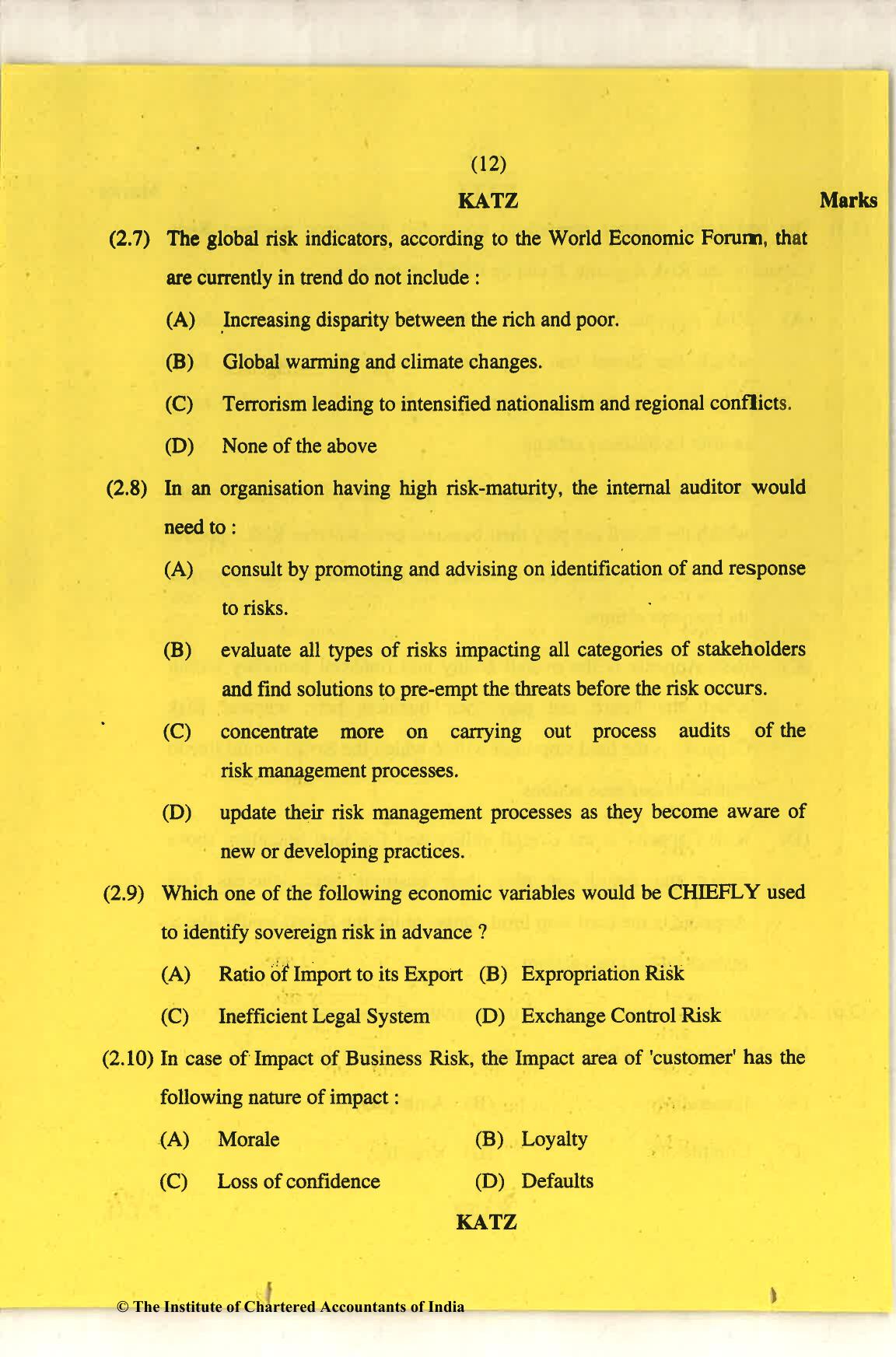 CA Final Nov 2018 Question Paper - Paper 6A – Risk Management - Page 12