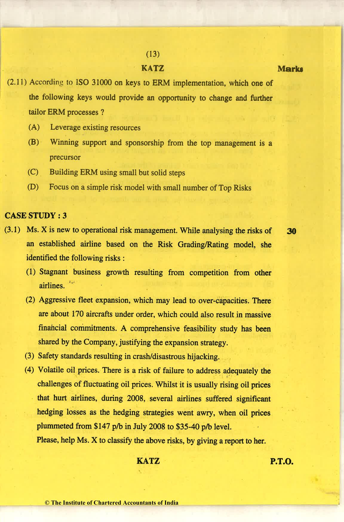 CA Final Nov 2018 Question Paper - Paper 6A – Risk Management - Page 13