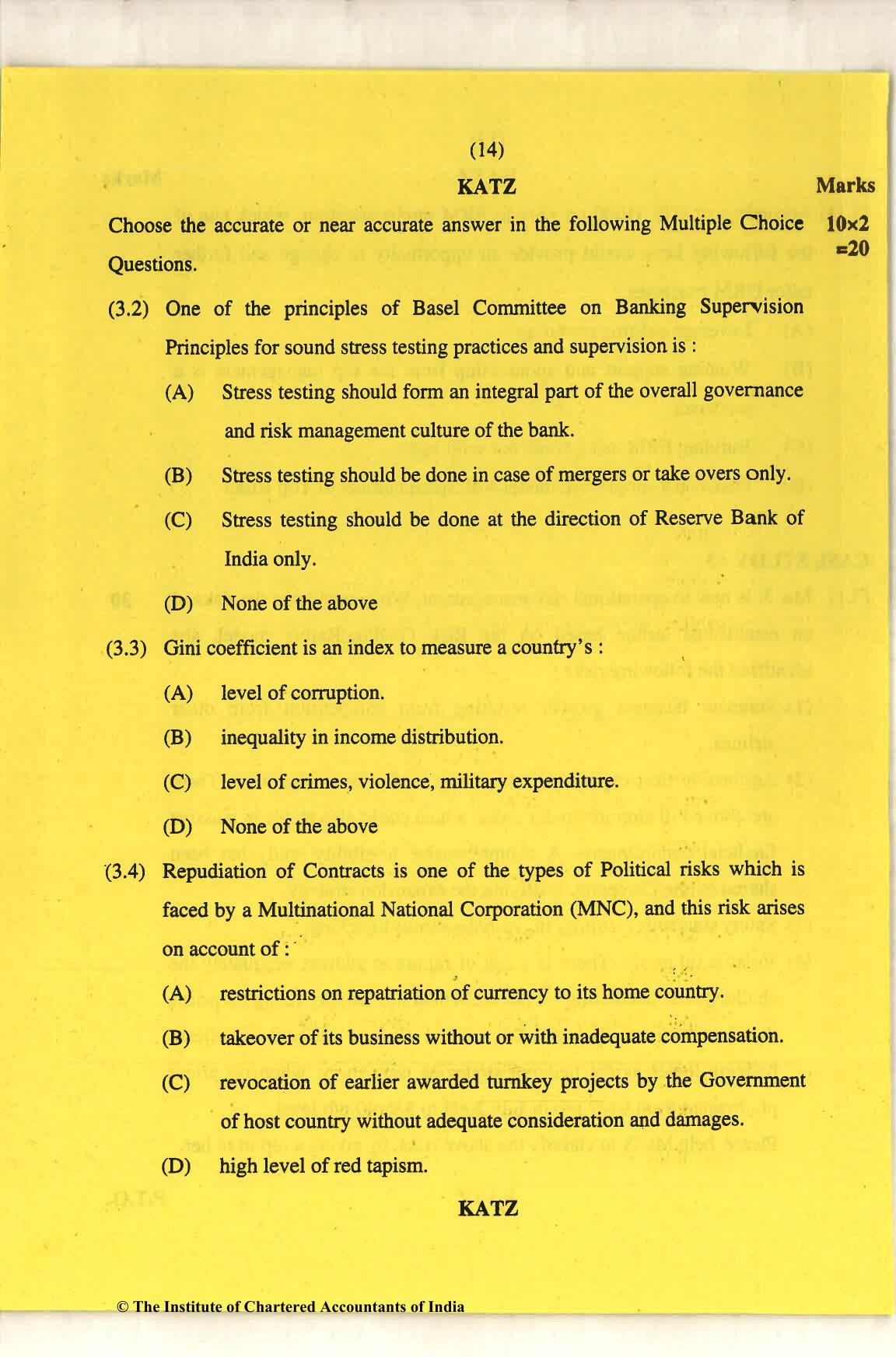 CA Final Nov 2018 Question Paper - Paper 6A – Risk Management - Page 14