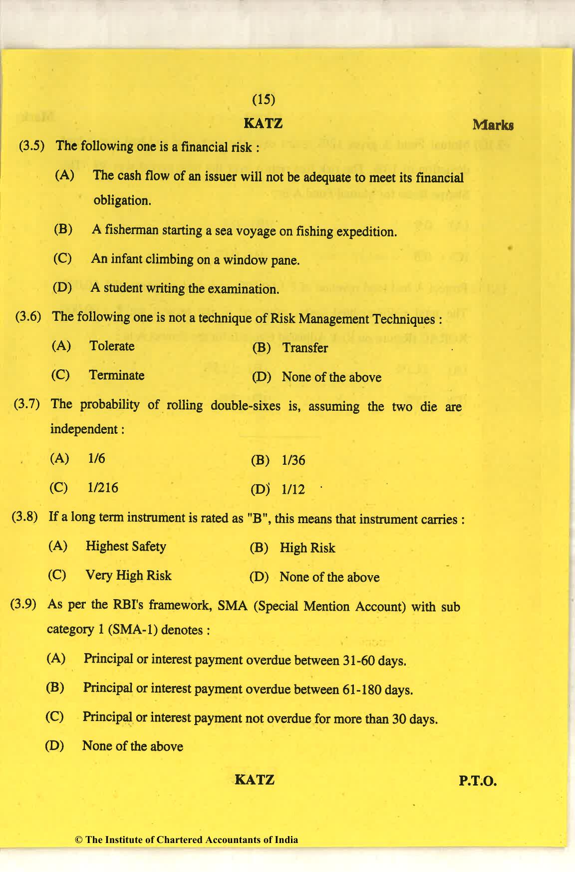 CA Final Nov 2018 Question Paper - Paper 6A – Risk Management - Page 15