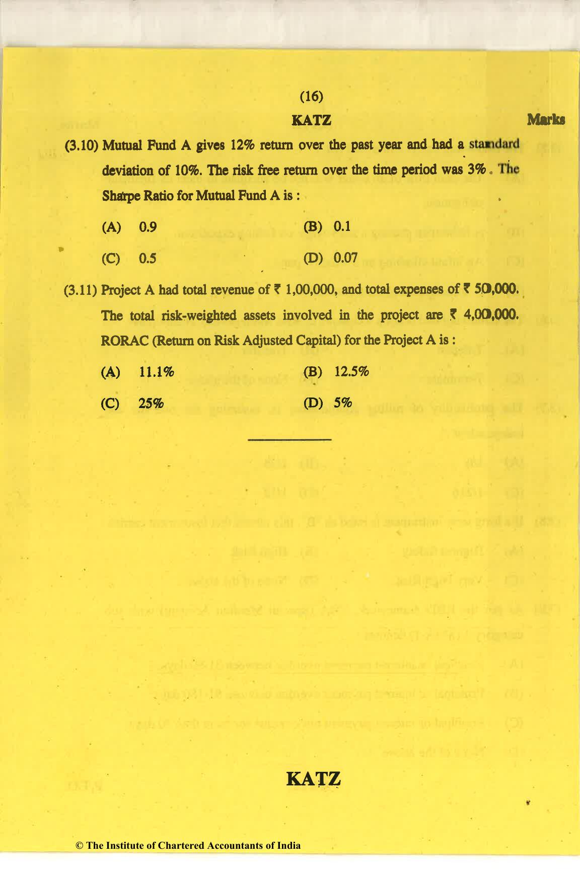 CA Final Nov 2018 Question Paper - Paper 6A – Risk Management - Page 16