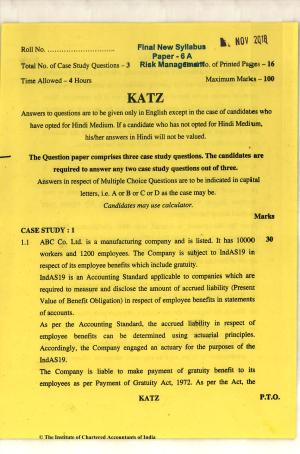 CA Final Nov 2018 Question Paper - Paper 6A – Risk Management