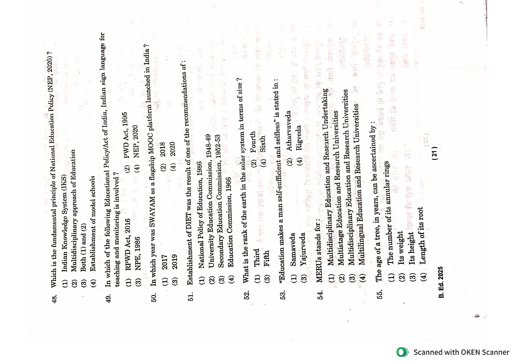 IGNOU B.Ed 2025 Question Paper - Page 21