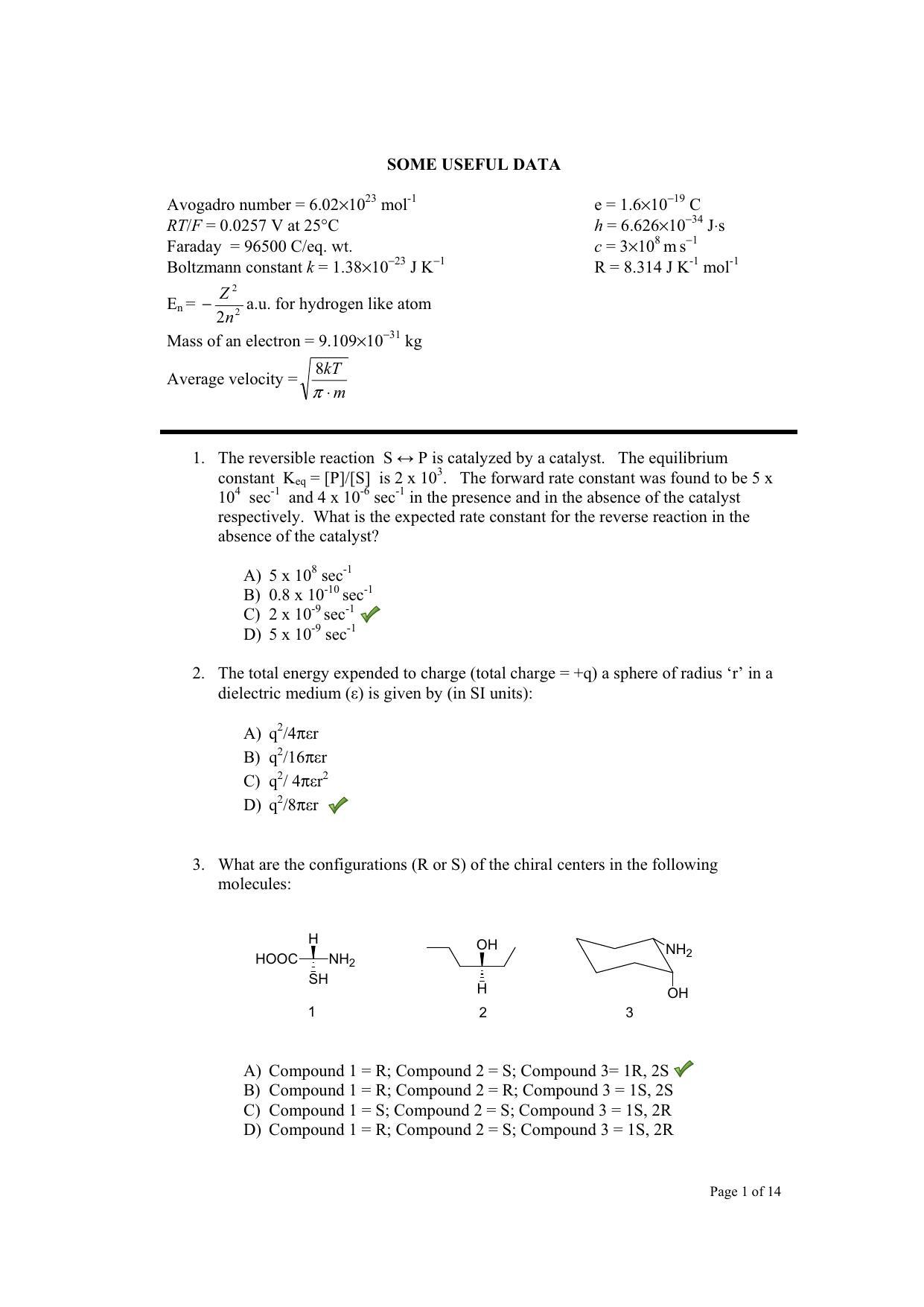 TIFR GS 2012 Chemistry Y Question Paper - Page 2