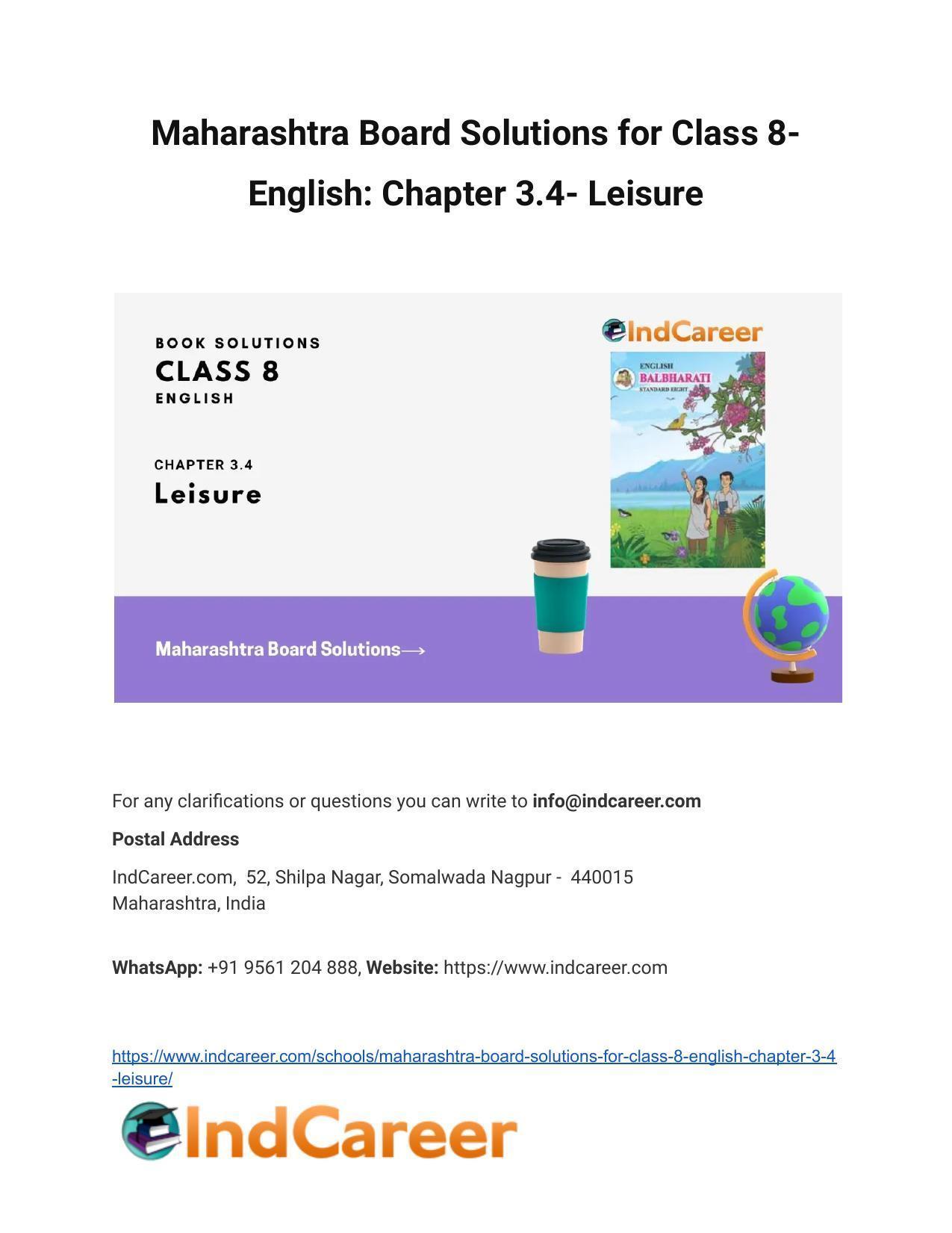 Maharashtra Board Solutions for Class 8- English: Chapter 3.4- Leisure - Page 1