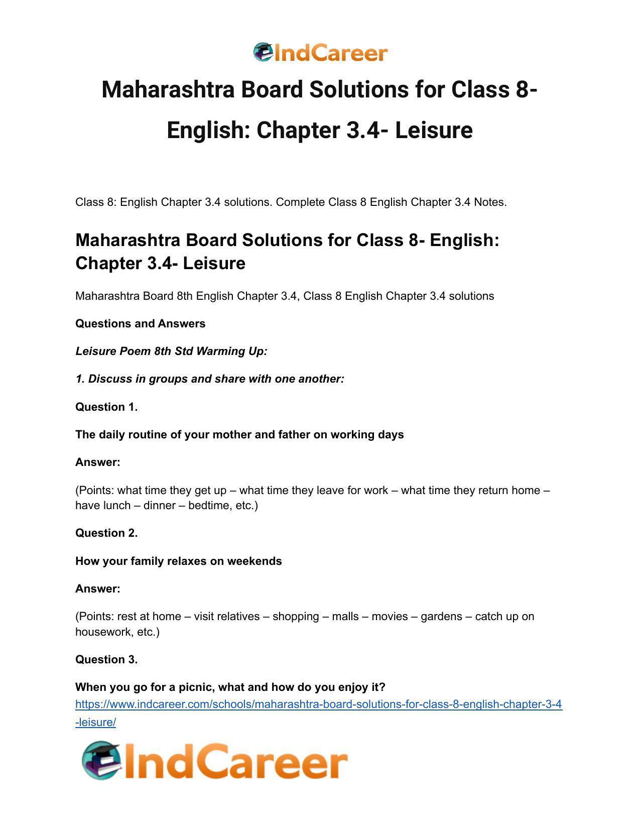 Maharashtra Board Solutions for Class 8- English: Chapter 3.4- Leisure - Page 2