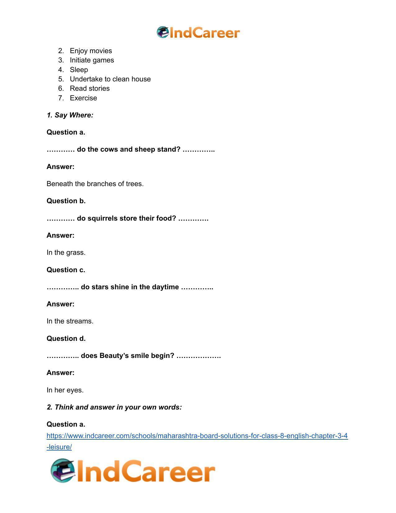 Maharashtra Board Solutions for Class 8- English: Chapter 3.4- Leisure - Page 4