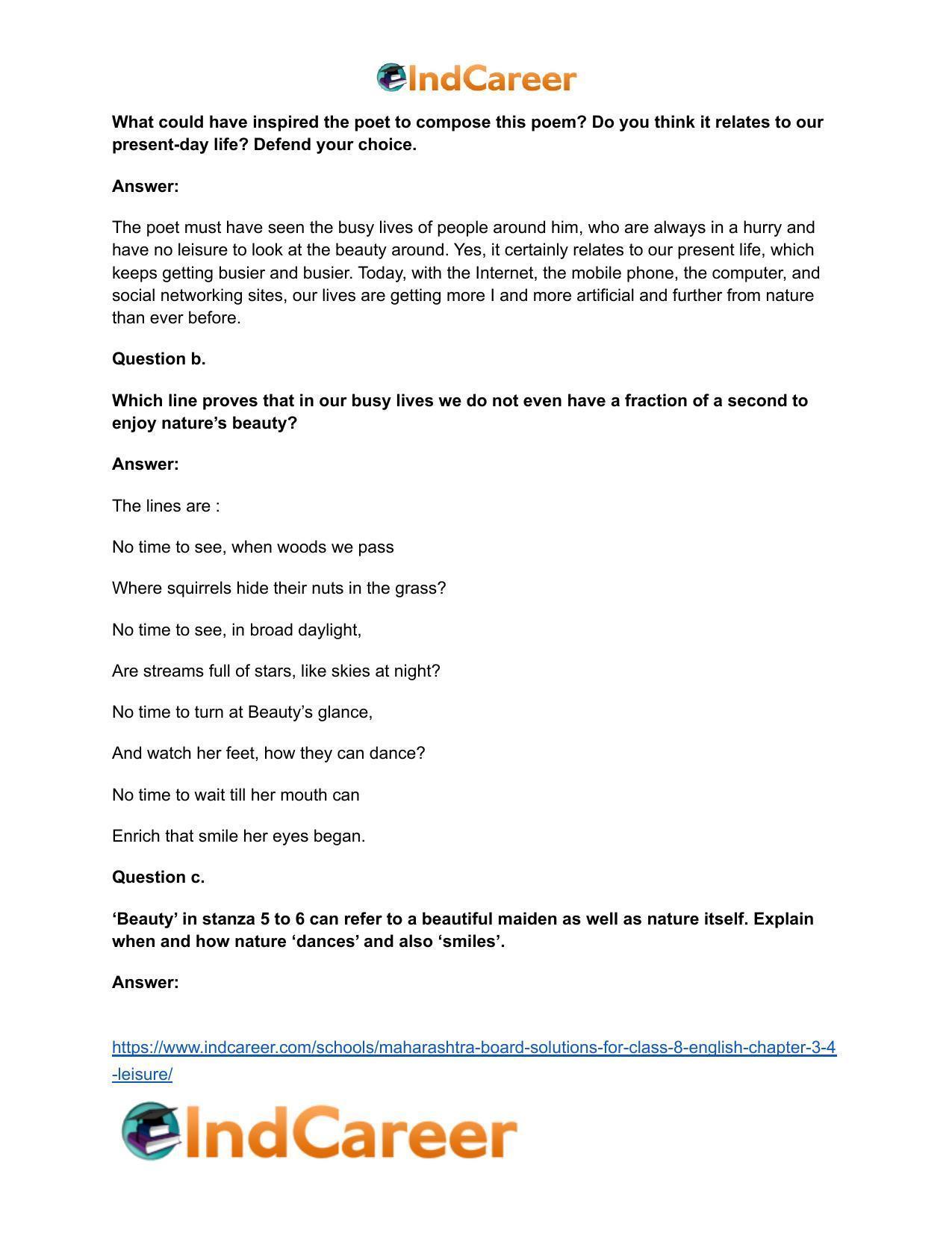 Maharashtra Board Solutions for Class 8- English: Chapter 3.4- Leisure - Page 5