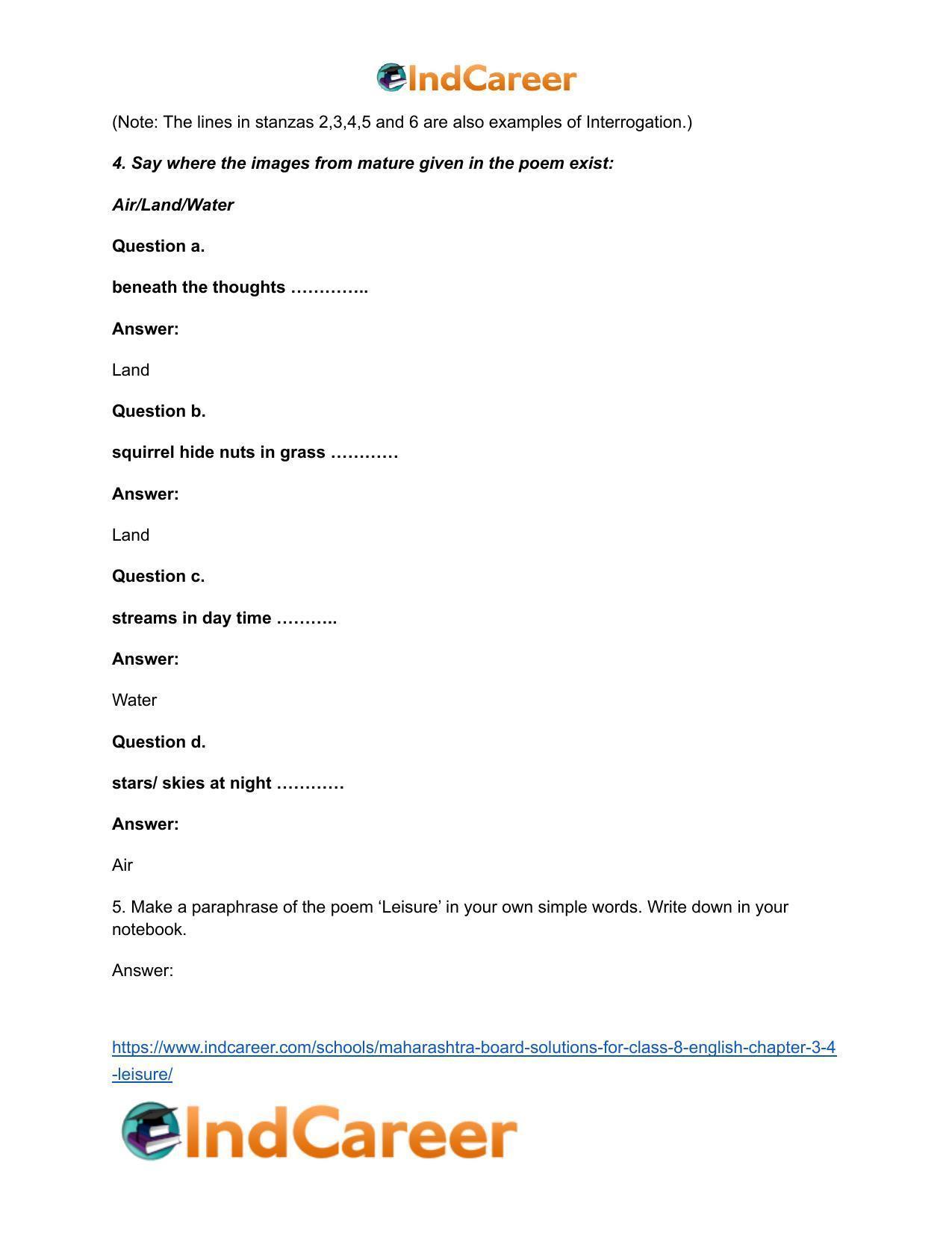 Maharashtra Board Solutions for Class 8- English: Chapter 3.4- Leisure - Page 8