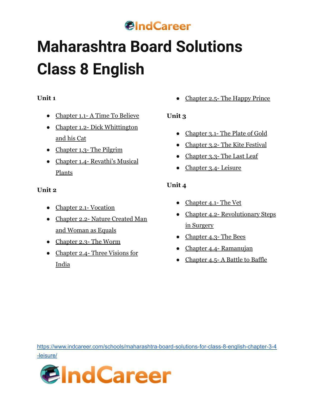 Maharashtra Board Solutions for Class 8- English: Chapter 3.4- Leisure - Page 11
