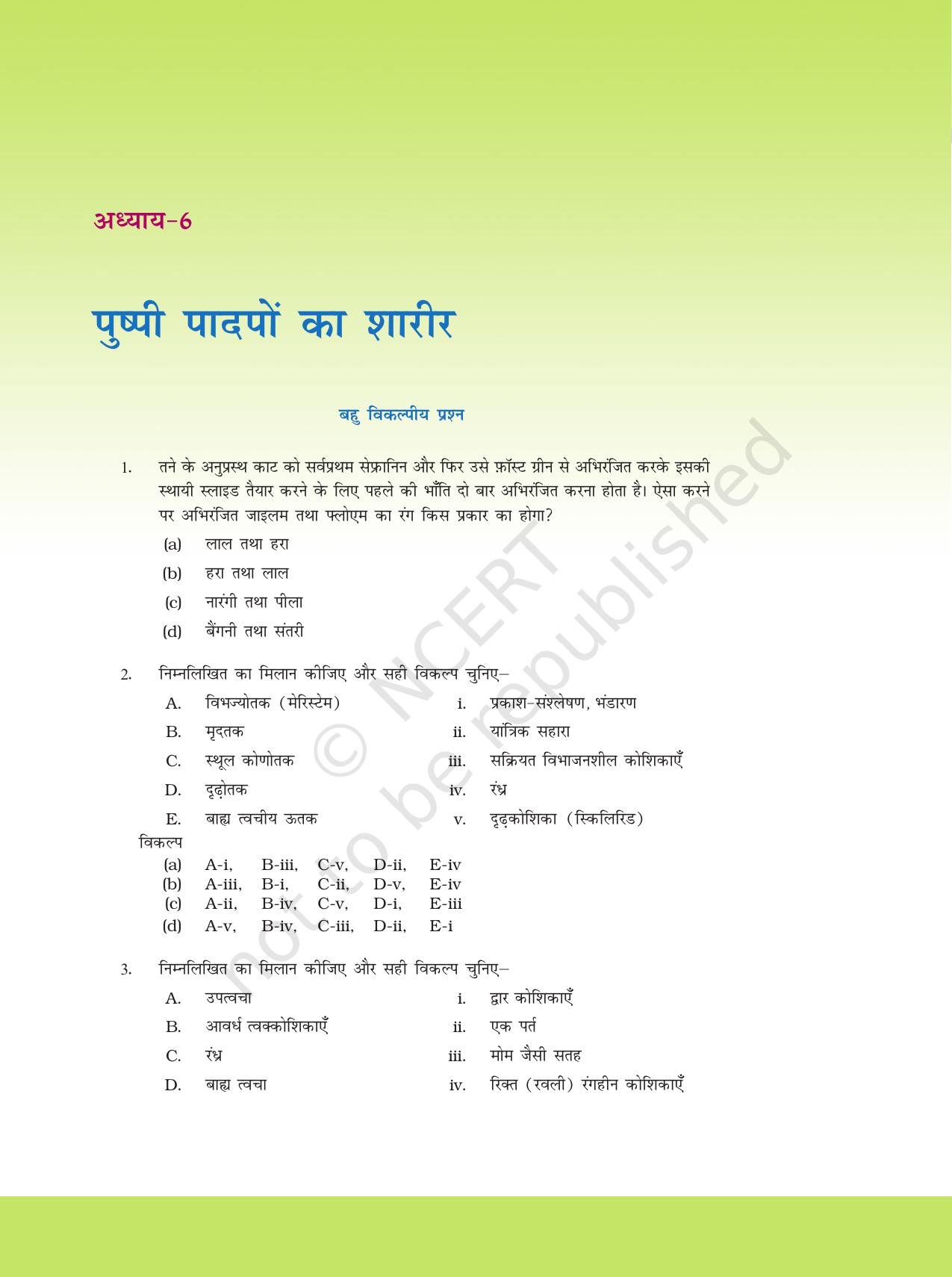 NCERT Exemplar Class 11: जीवविज्ञान अध्याय 6 (पुष्पी पादपो का शारीर) - Page 1