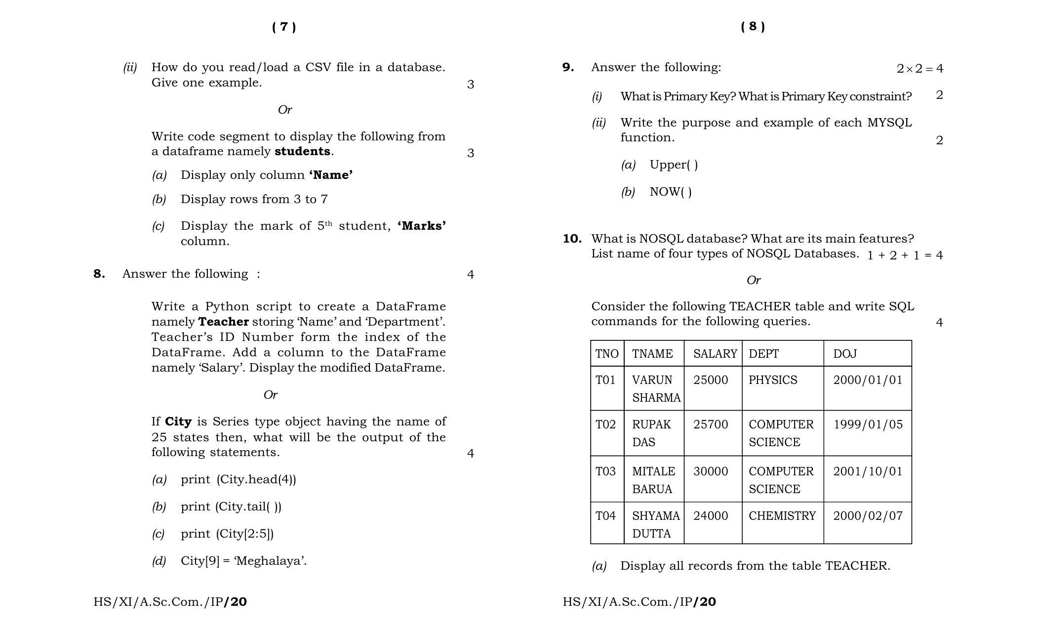 Meghalaya Board (MBOSE) Class 11 Information Practices 2020 Question Paper - Page 4