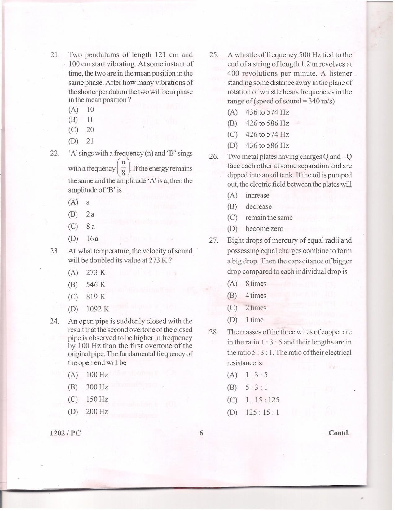 APJEE Physics & Chemistry 2012 Question Paper - Page 5