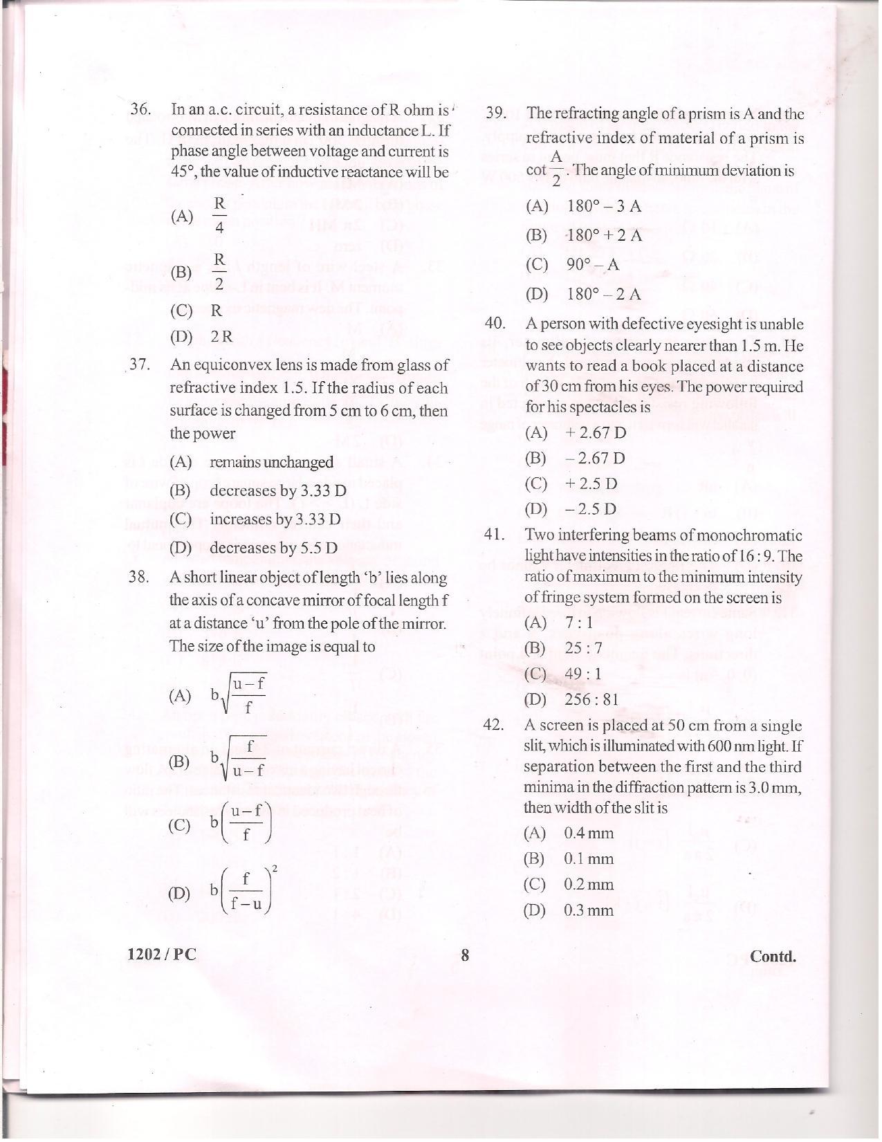 APJEE Physics & Chemistry 2012 Question Paper - Page 7