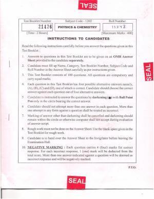 APJEE Physics & Chemistry 2012 Question Paper