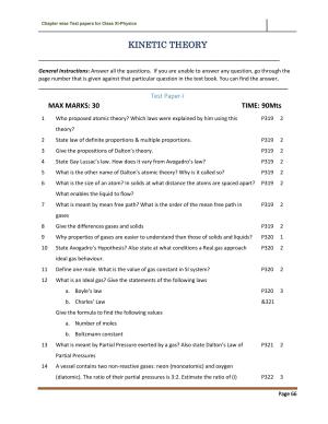 CBSE Worksheets for Class 11 Physics Kinetic Theory Assignment 1