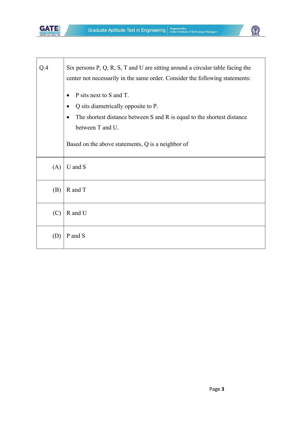 GATE 2022 Humanities & Social Sciences - Philosophy (XH-C4) Question Paper - Page 3