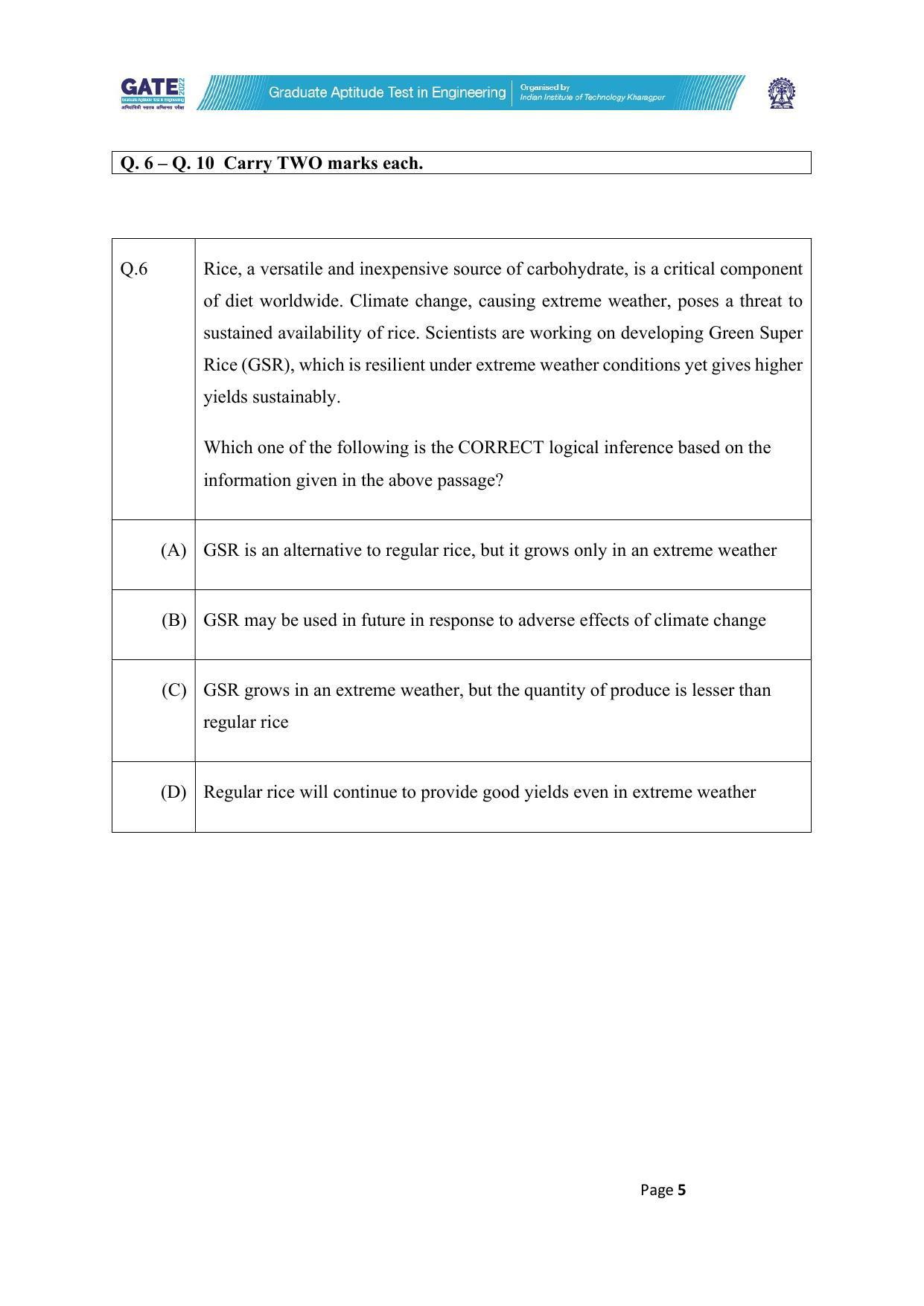 GATE 2022 Humanities & Social Sciences - Philosophy (XH-C4) Question Paper - Page 5