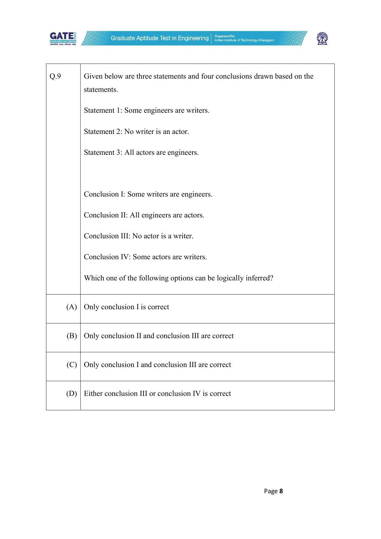 GATE 2022 Humanities & Social Sciences - Philosophy (XH-C4) Question Paper - Page 8