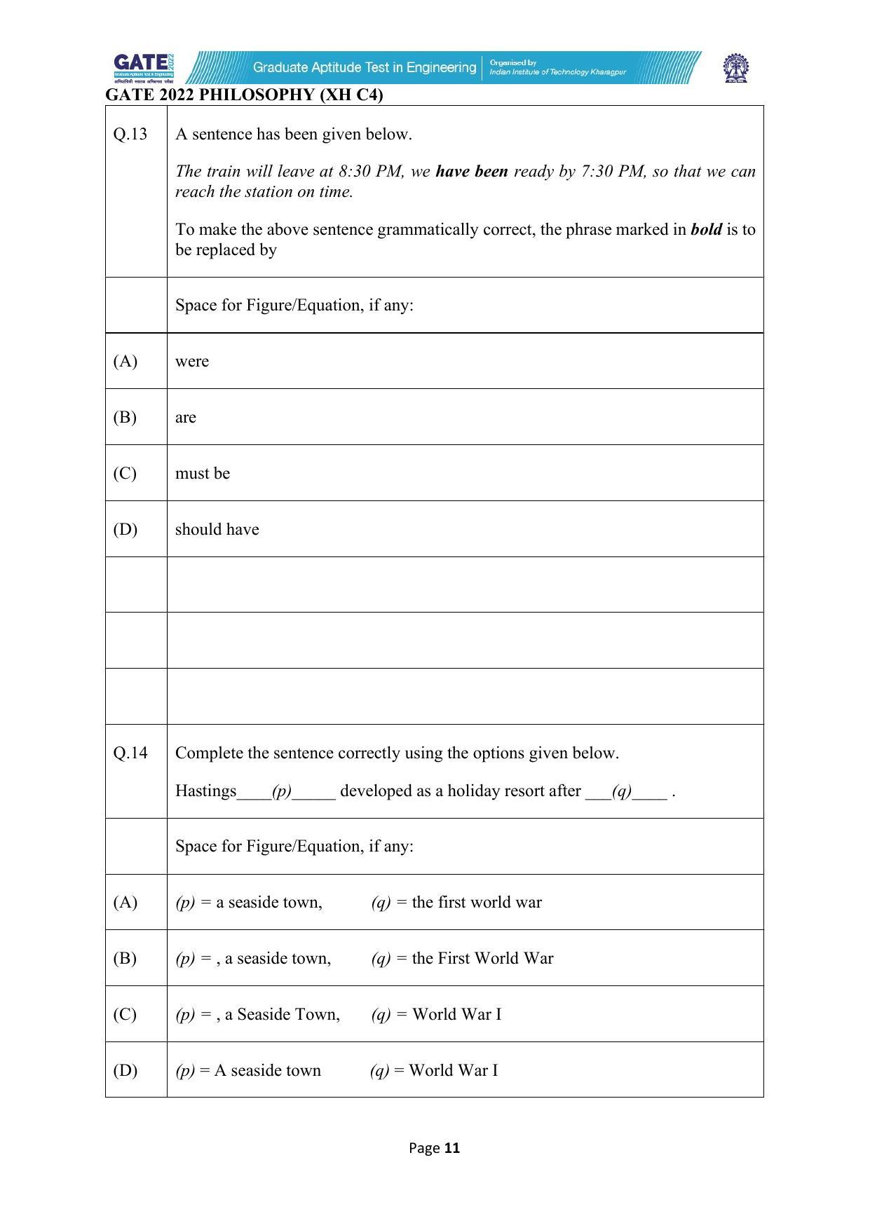 GATE 2022 Humanities & Social Sciences - Philosophy (XH-C4) Question Paper - Page 11