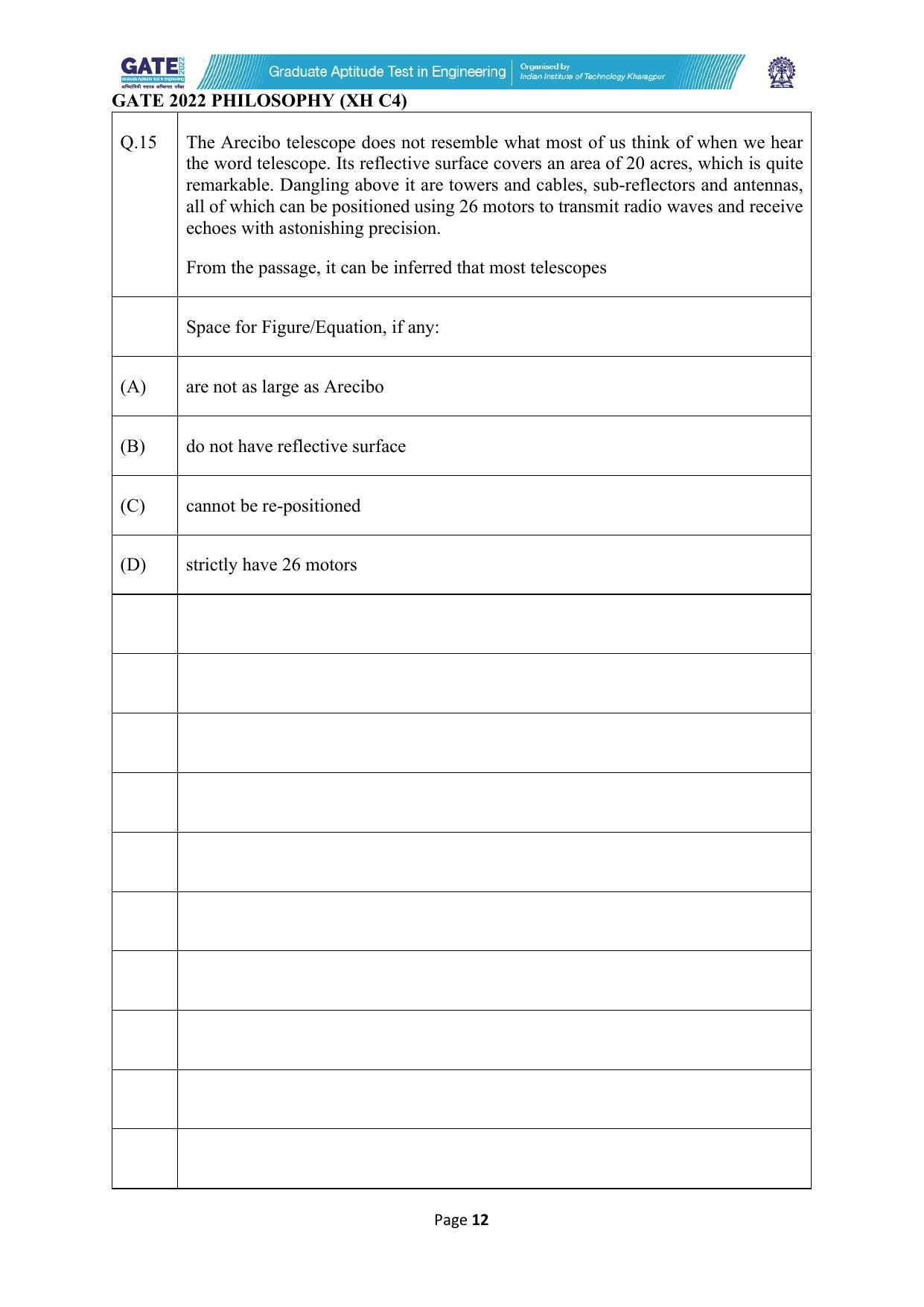 GATE 2022 Humanities & Social Sciences - Philosophy (XH-C4) Question Paper - Page 12
