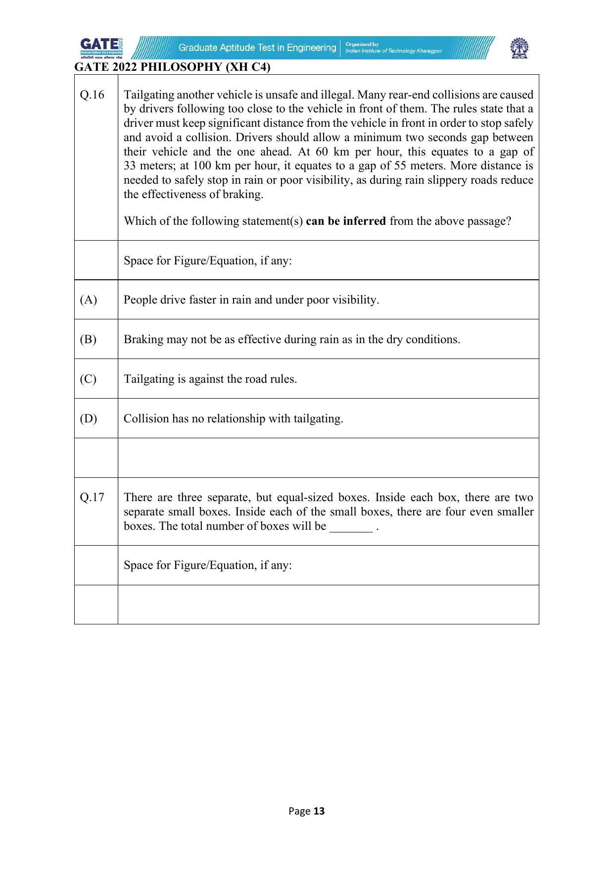 GATE 2022 Humanities & Social Sciences - Philosophy (XH-C4) Question Paper - Page 13