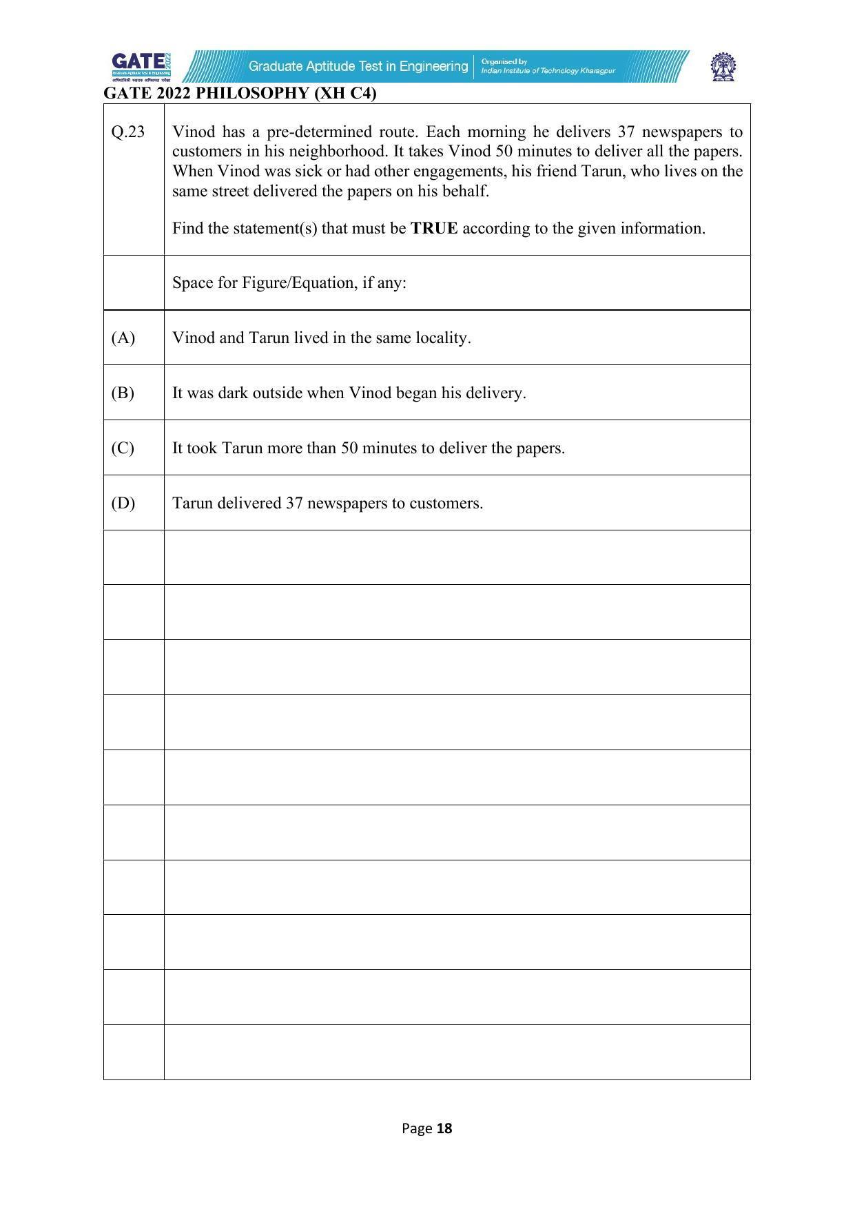 GATE 2022 Humanities & Social Sciences - Philosophy (XH-C4) Question Paper - Page 18