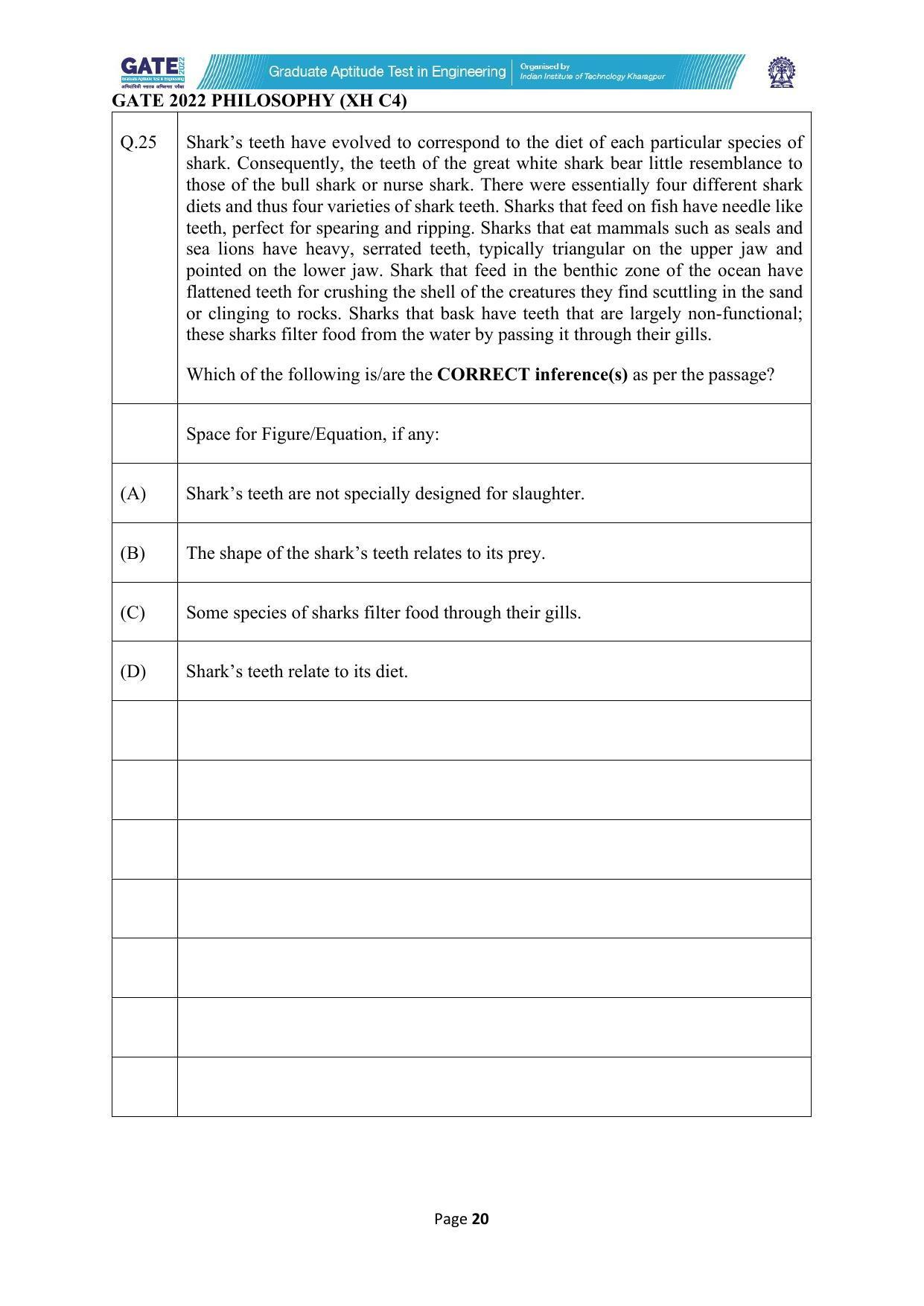 GATE 2022 Humanities & Social Sciences - Philosophy (XH-C4) Question Paper - Page 20