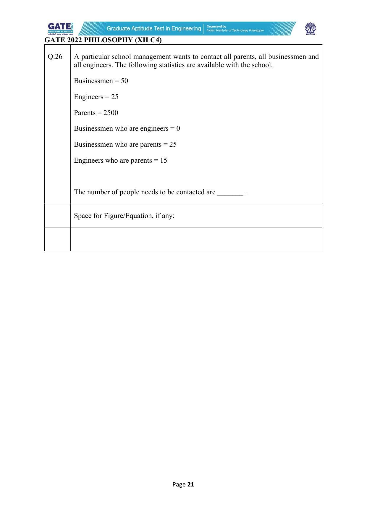 GATE 2022 Humanities & Social Sciences - Philosophy (XH-C4) Question Paper - Page 21
