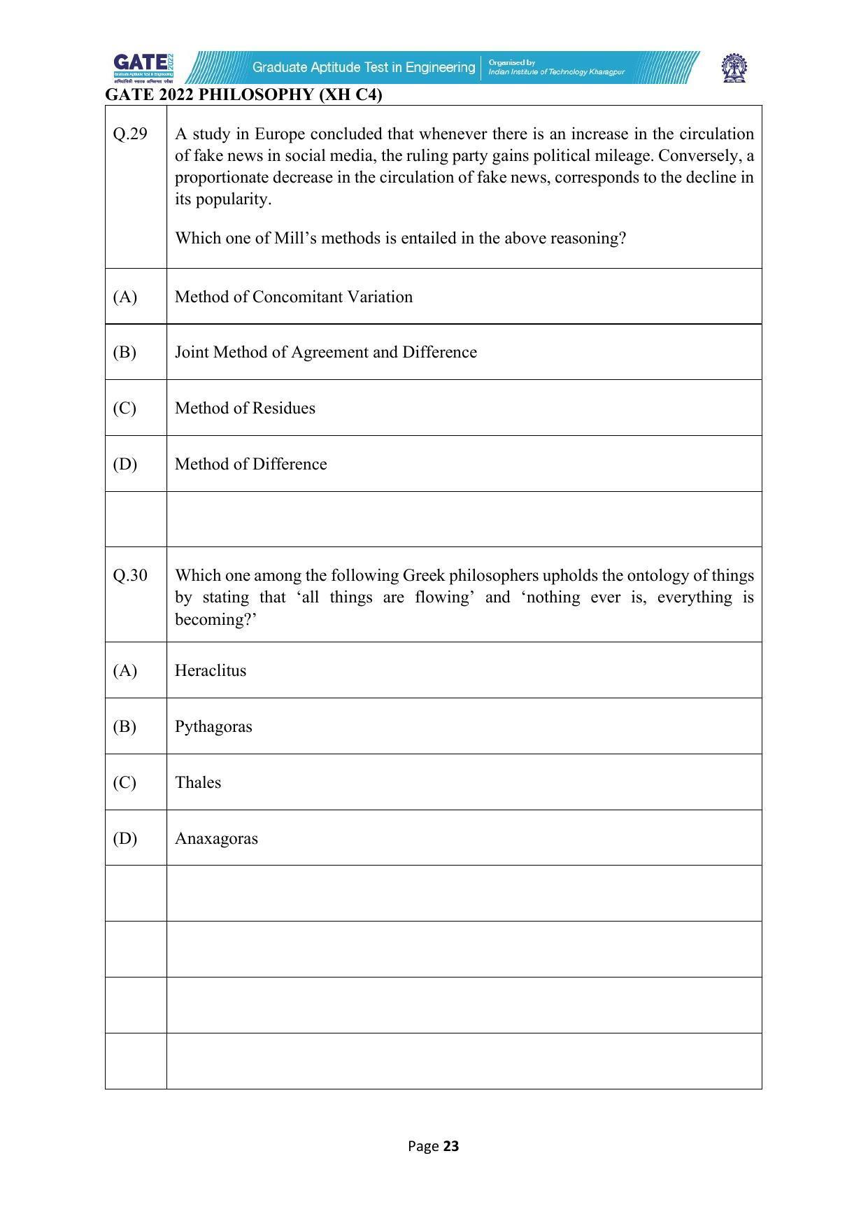 GATE 2022 Humanities & Social Sciences - Philosophy (XH-C4) Question Paper - Page 23
