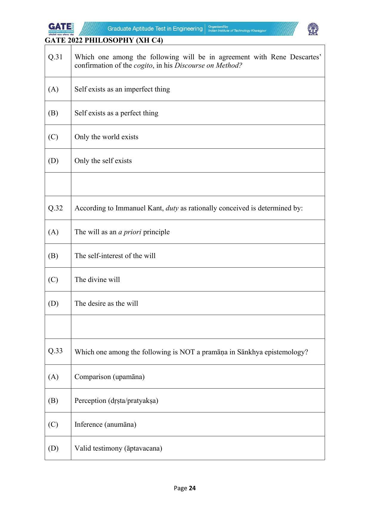 GATE 2022 Humanities & Social Sciences - Philosophy (XH-C4) Question Paper - Page 24