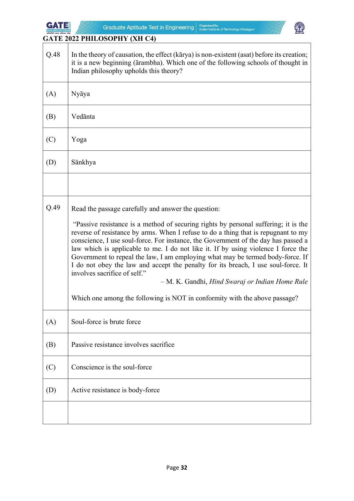 GATE 2022 Humanities & Social Sciences - Philosophy (XH-C4) Question Paper - Page 32