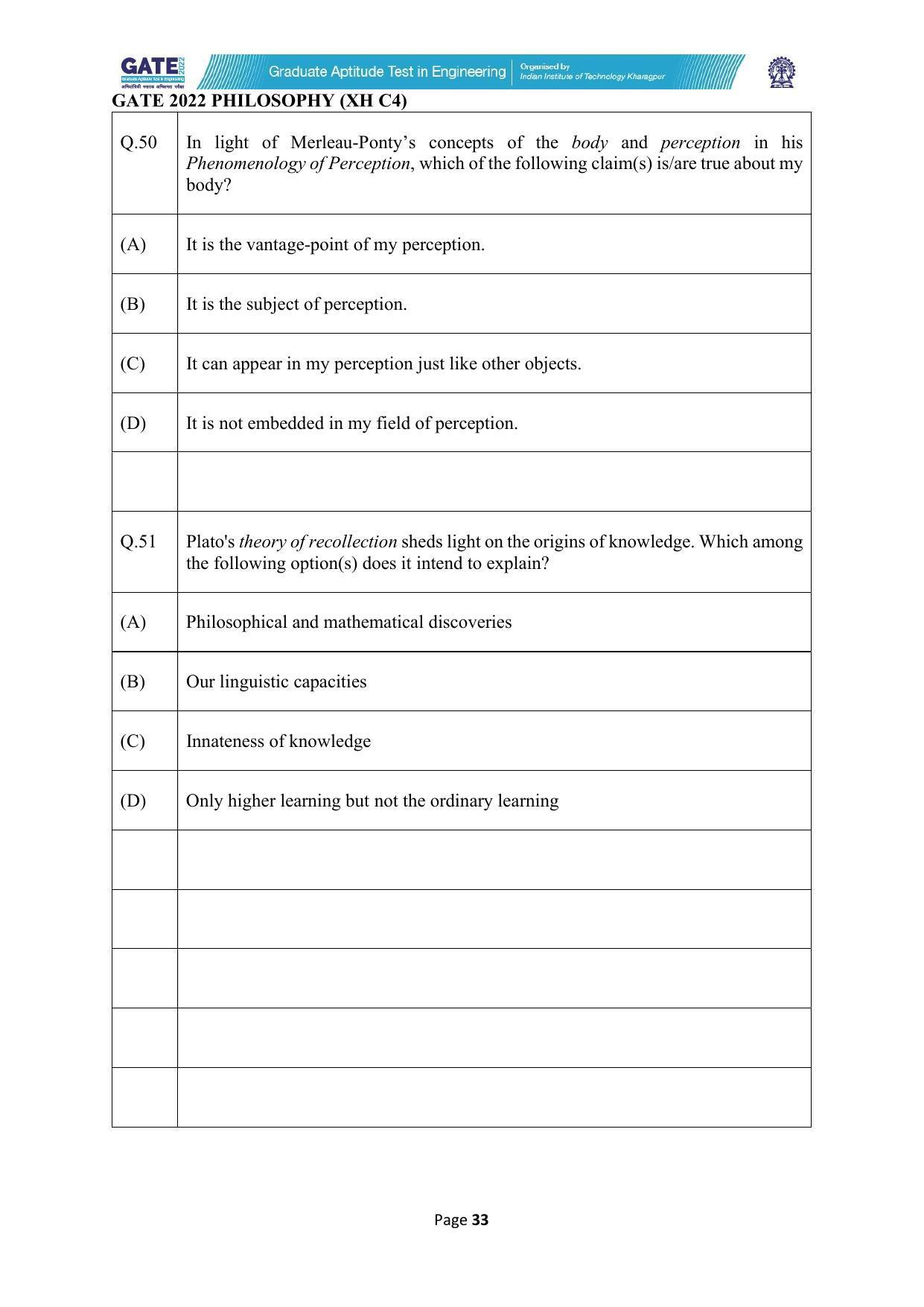 GATE 2022 Humanities & Social Sciences - Philosophy (XH-C4) Question Paper - Page 33