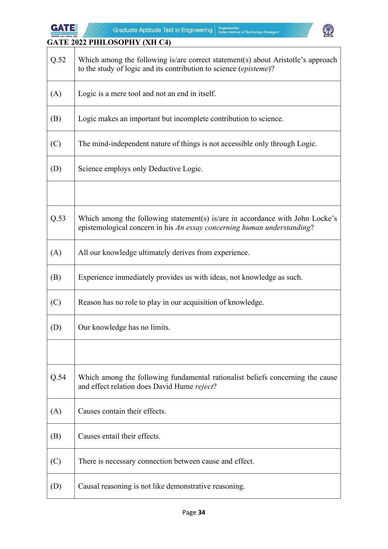 GATE 2022 Humanities & Social Sciences - Philosophy (XH-C4) Question Paper - Page 34