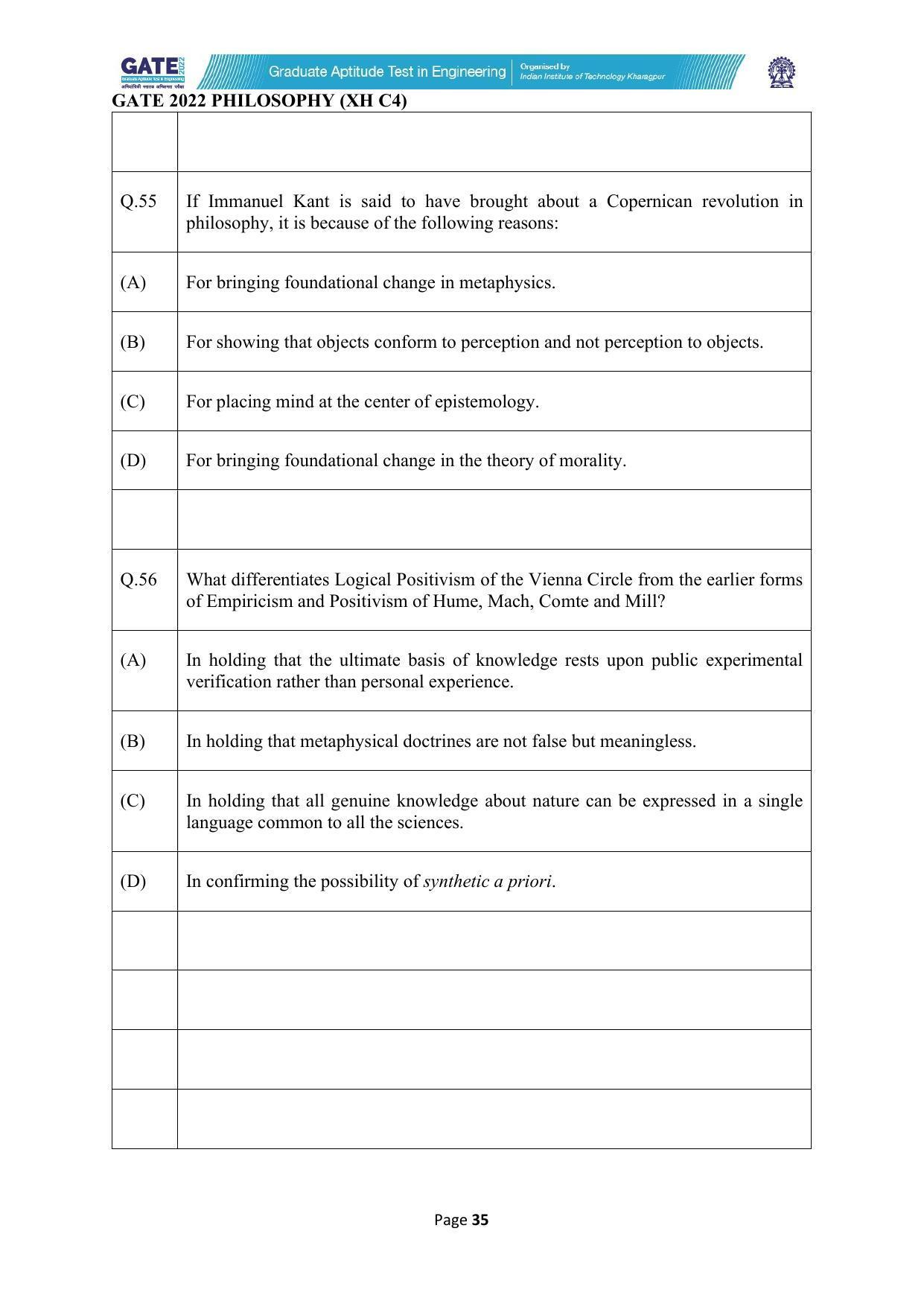 GATE 2022 Humanities & Social Sciences - Philosophy (XH-C4) Question Paper - Page 35