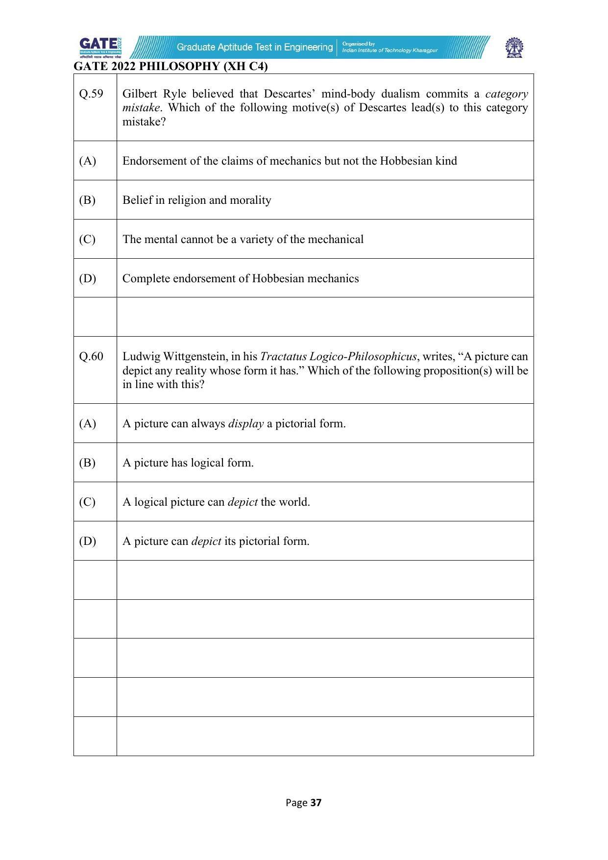 GATE 2022 Humanities & Social Sciences - Philosophy (XH-C4) Question Paper - Page 37
