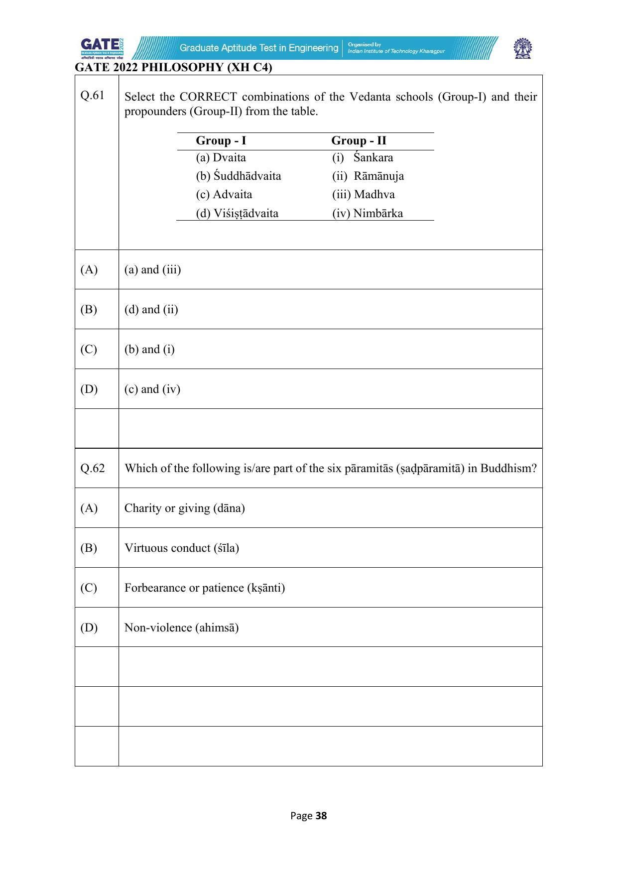 GATE 2022 Humanities & Social Sciences - Philosophy (XH-C4) Question Paper - Page 38