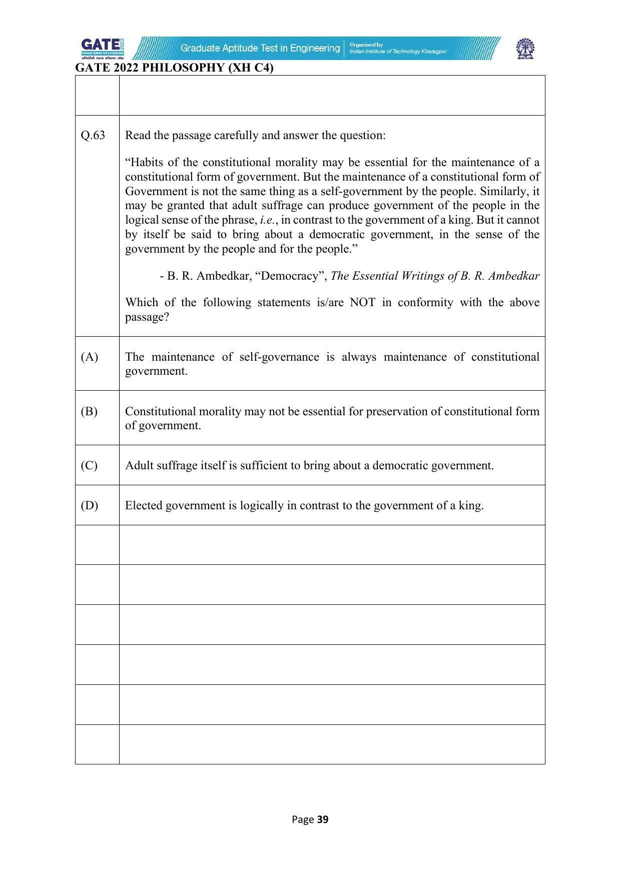 GATE 2022 Humanities & Social Sciences - Philosophy (XH-C4) Question Paper - Page 39