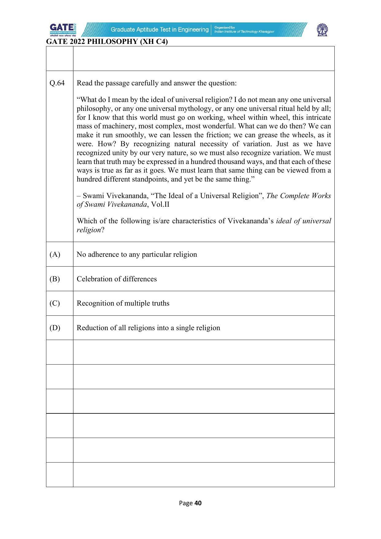 GATE 2022 Humanities & Social Sciences - Philosophy (XH-C4) Question Paper - Page 40