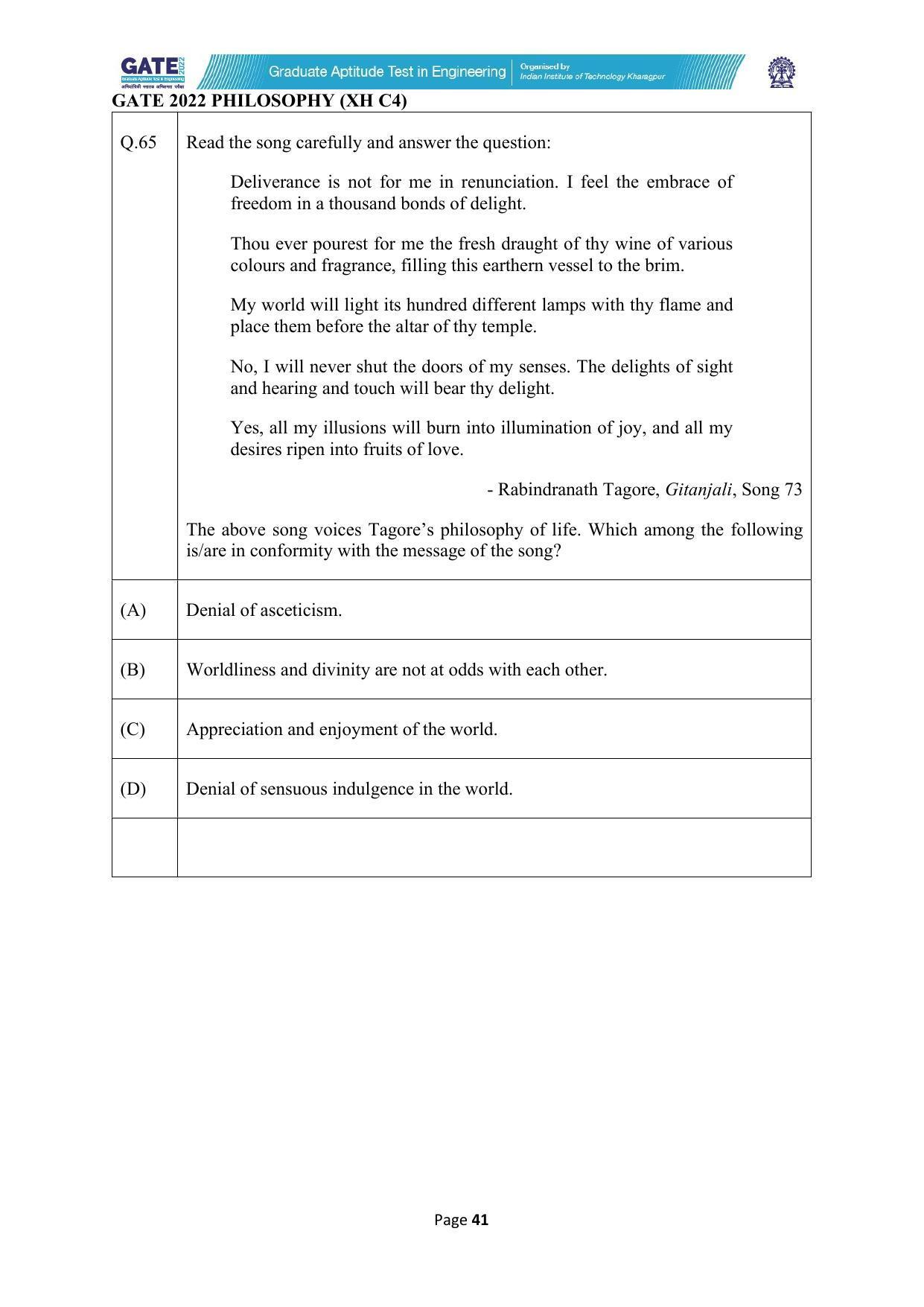 GATE 2022 Humanities & Social Sciences - Philosophy (XH-C4) Question Paper - Page 41
