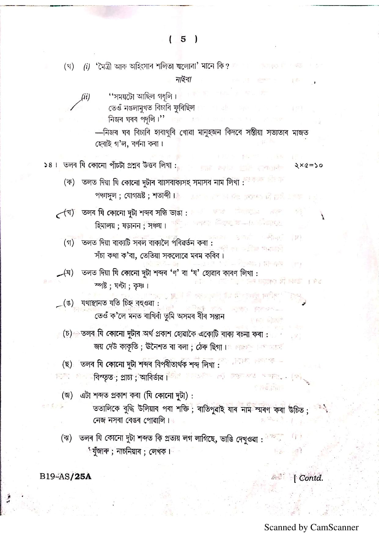 SEBA HSLC Assamese (MIL) Question Paper 2019 - Page 5