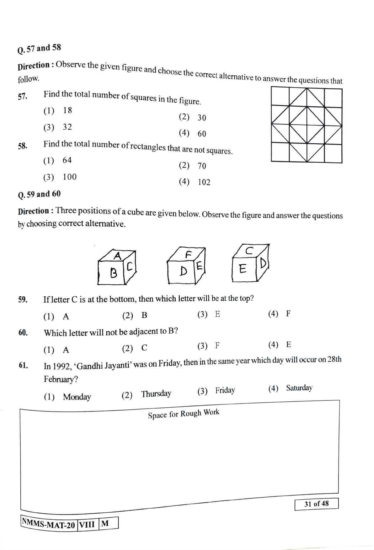 MAT SINDHI 2020-21 Class 8 Maharashtra NMMS Question Papers - Page 31
