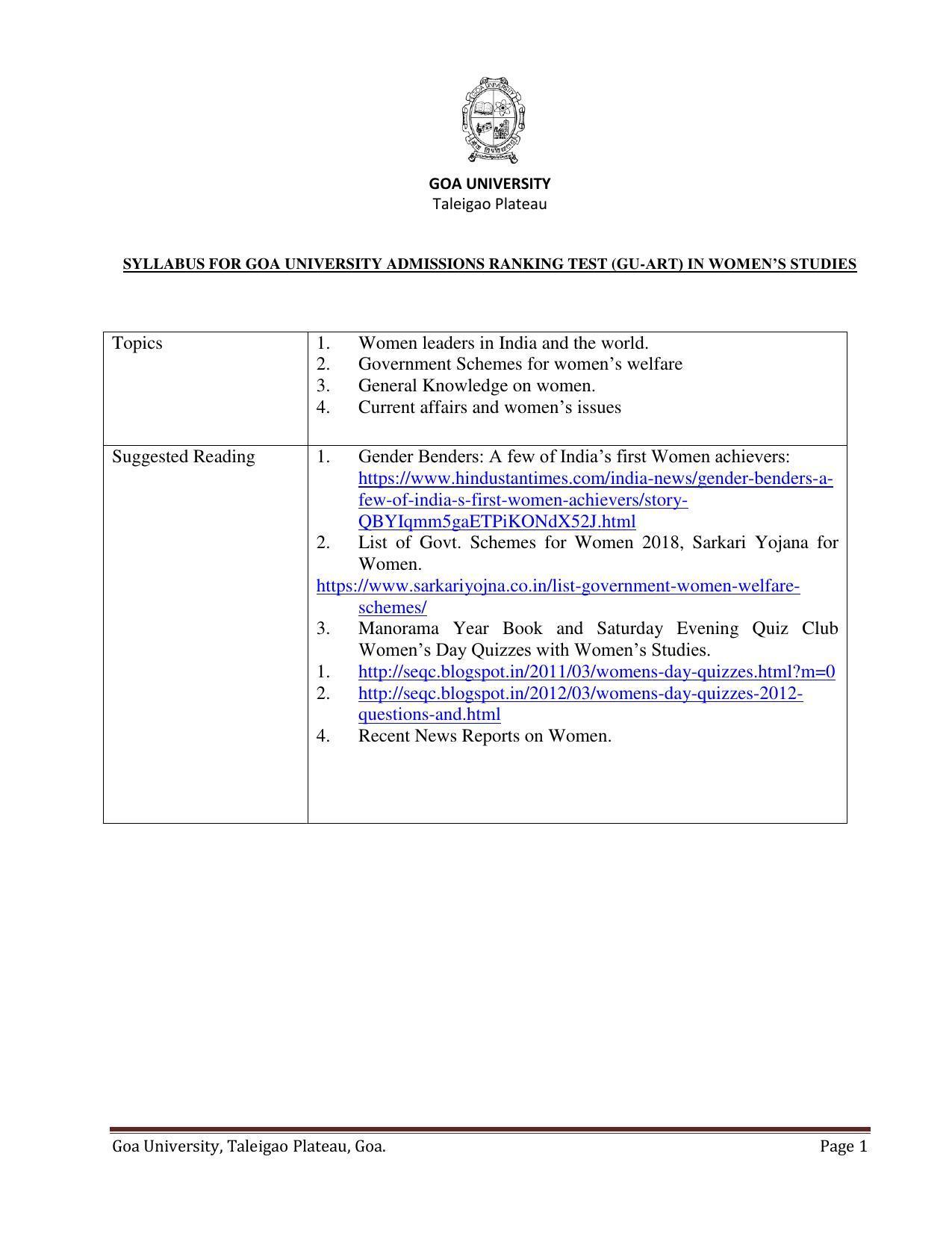 GU ART Women’s Studies Syllabus - Page 1