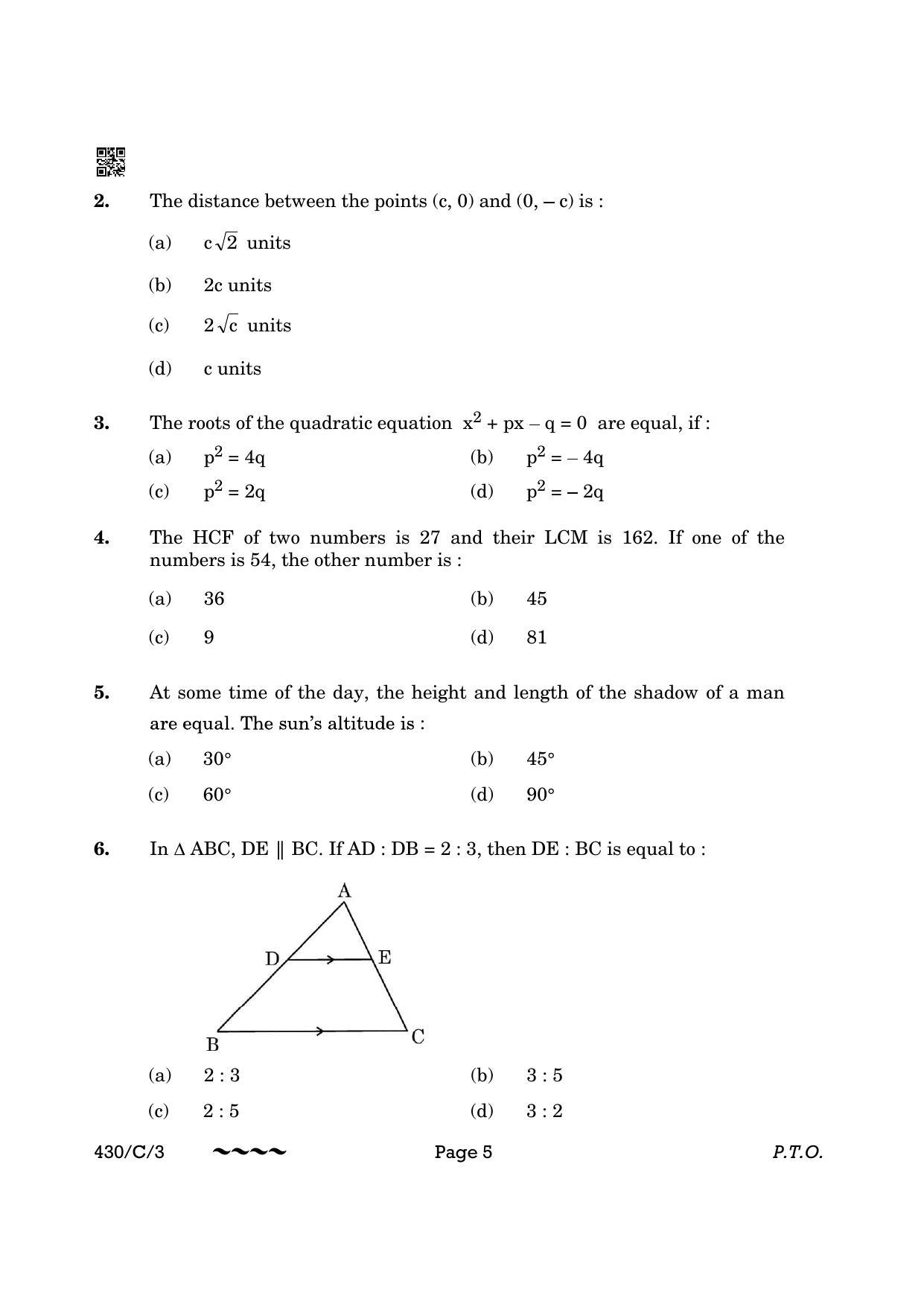 CBSE Class 10 430-3 Maths Basic 2023 (Compartment) Question Paper - Page 5