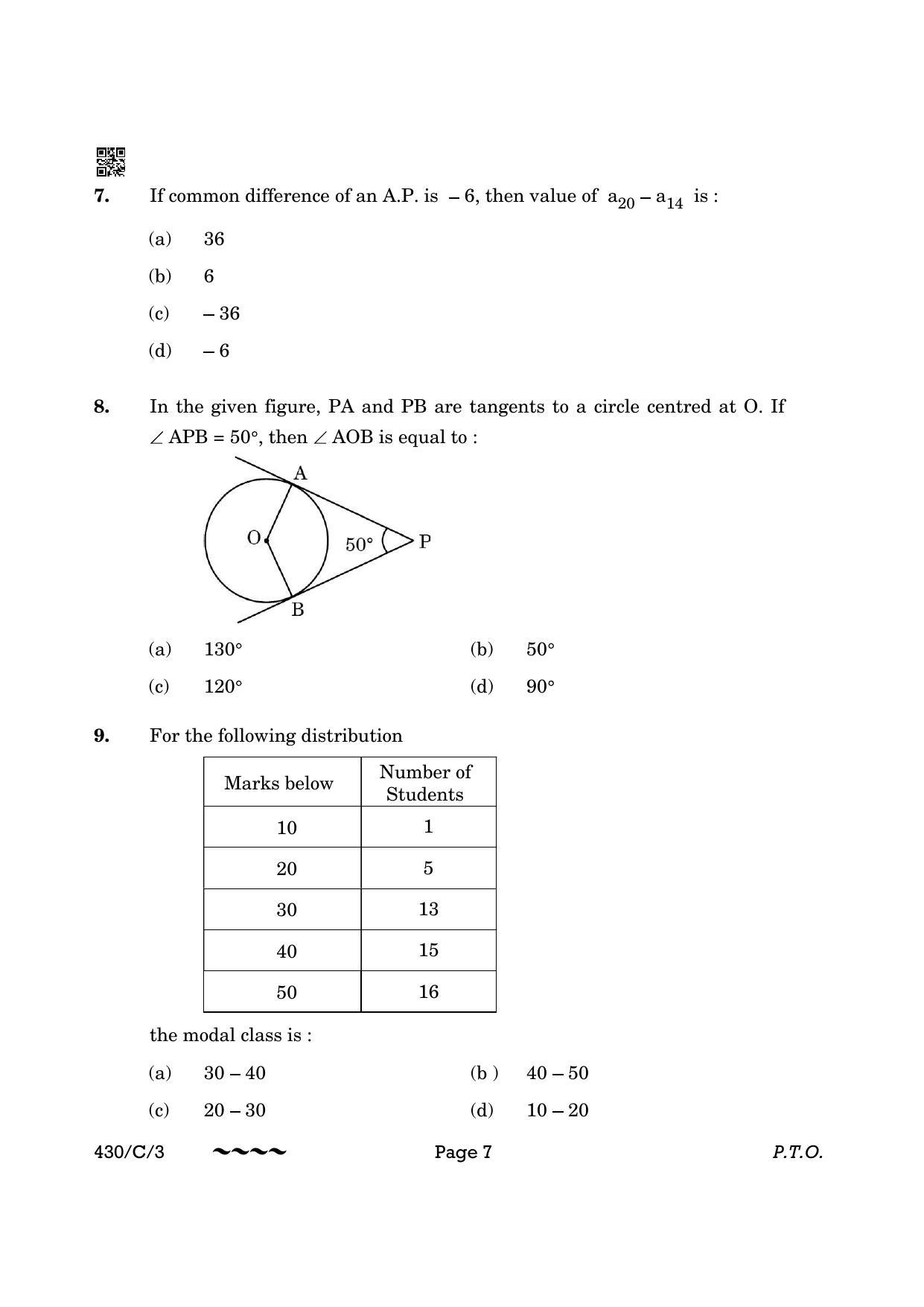 CBSE Class 10 430-3 Maths Basic 2023 (Compartment) Question Paper - Page 7